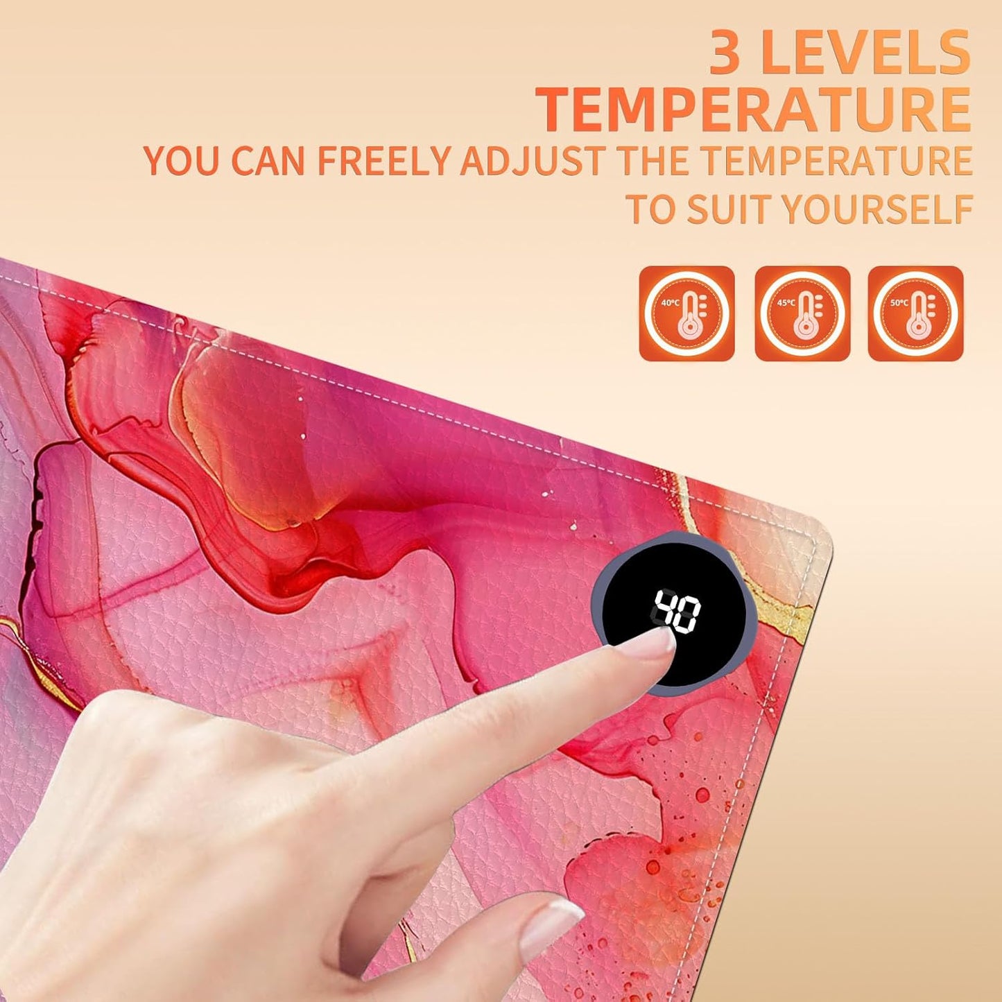 Heated Mouse Pad, Warm Desk Pad, Keyboard Mat 23.6 x 14 Inch Large Size Intelligent Fast Heating, 3 Speed Adjustable, Timed Auto Power Off for Game Office Home, Pink Marble