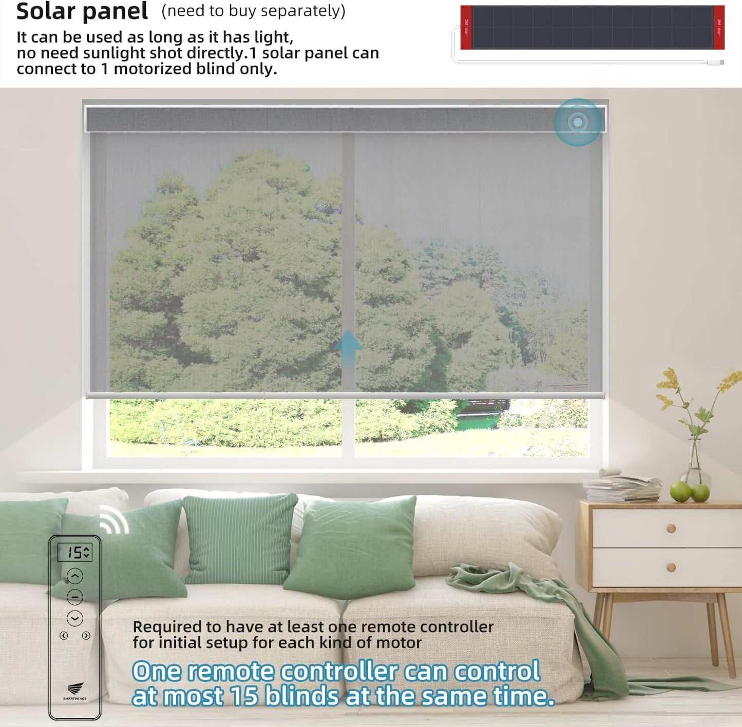 SmartWings Motorized Light Filtering Roller Shades 60% Blackout Work with Matter Homekit Alexa Z-Wave ZigBee SmartThings Google, Cordless with Remote Control, Twilight Veil