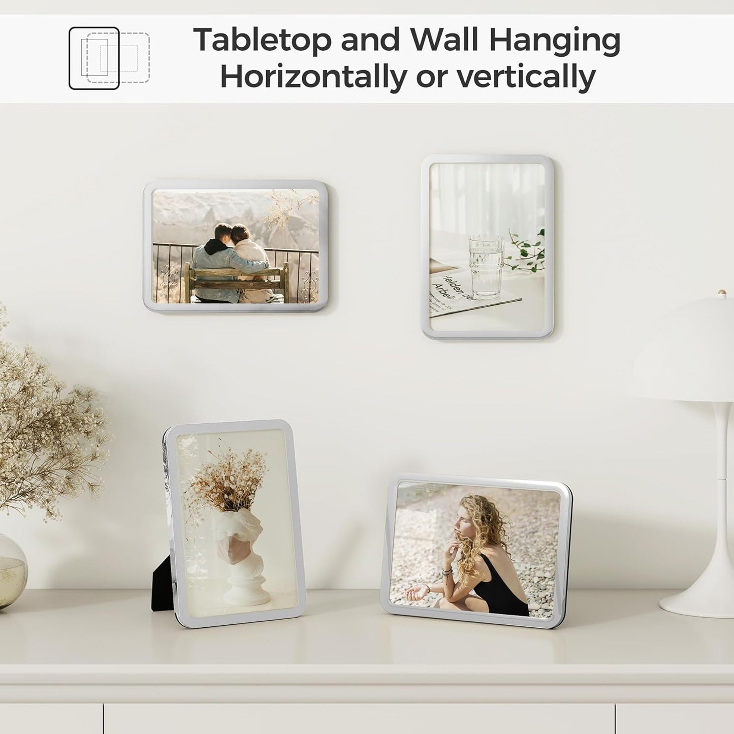 Axeman 11x14 Picture Frame-Metal Rounded Corner Frame 11x14, 11''x14''Photo Frame with Tempered Glass,Tabletop and Wall Display, One-Piece 11 By 14 Metal Picture Frame for images, Silver