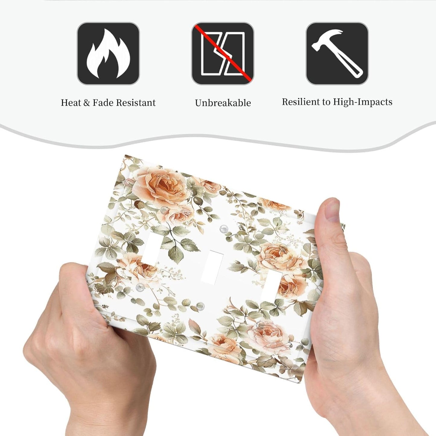 Decorative Switch Plates Vintage Warm Color Orange Flowers And Leaves 3 Gang Wall Plate Triple Toggle Light Switch Cover Faceplate Electrical Wall Panels for Bedroom living Room Decor