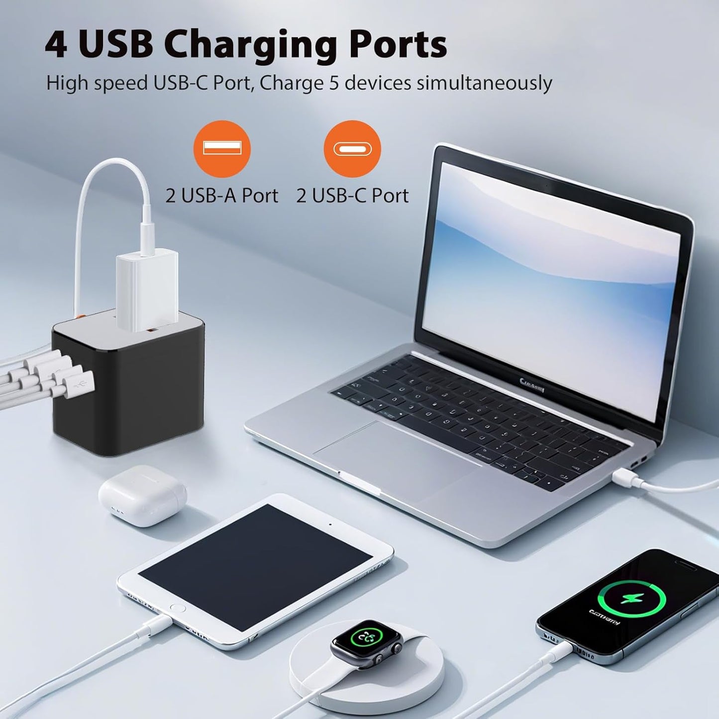 European Travel Plug Adapter, Universal Travel Adapter with PD Fast Charging, 5-Port (1 AC/2 USB-A/2 USB-C) International Power Adapter with Fuse Surge Protection for US EU UK AU - Black