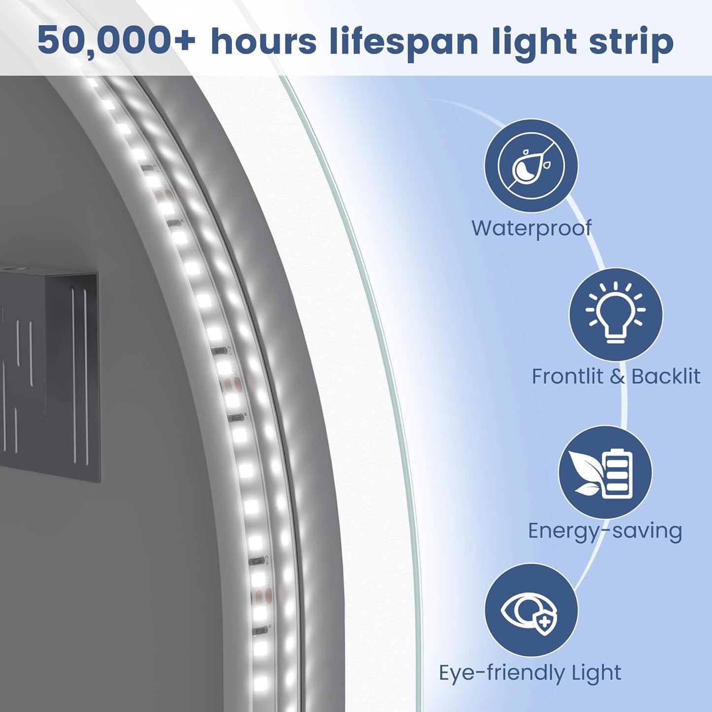 STARLEAD 24"x36" LED-Bathroom-Mirror-with-Lights, Wall-Mounted with Bluetooth Speaker, Anti-Fog, 3 Color Temperature, Dimmable Brightness, Waterproof, Tempered Glass, Frontlit & Backlit, Oval