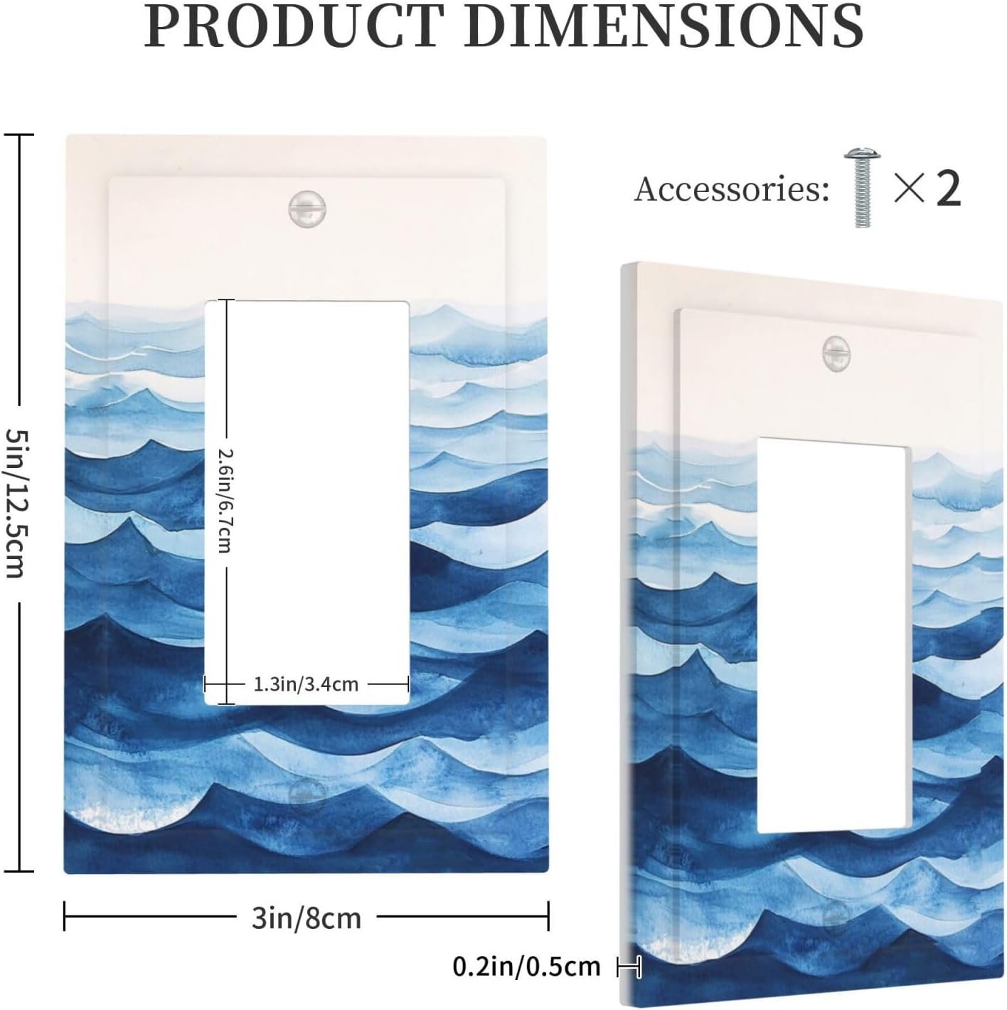 Decorative Outlet Covers Blue Watercolor Textured Abstract Ocean Wave 1 Gang Single Rocker Light Switch Cover Plate GFCI Wall Plates Electrical Switch Plate Cover for Bedroom living Room Decor