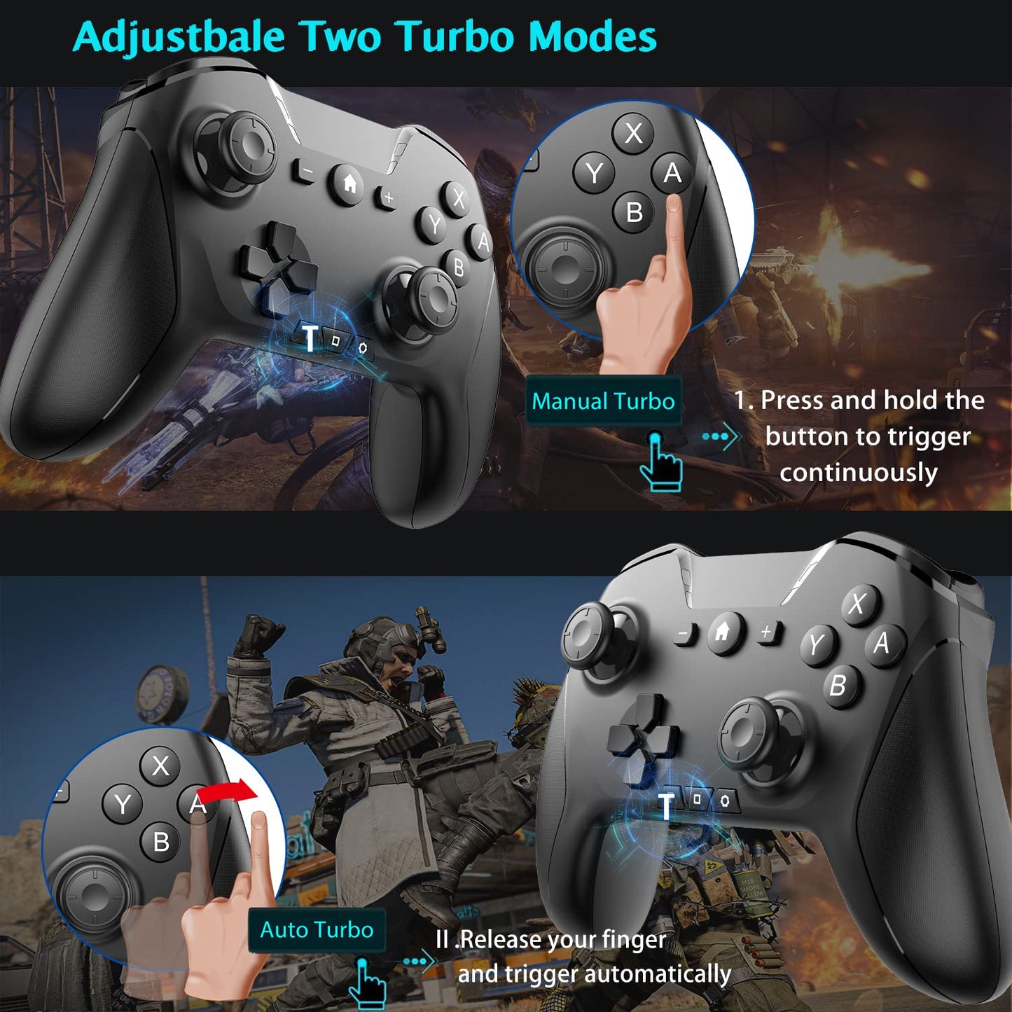 Bluetooth Controller for Switch/Mac/PC/Steam/Mobile Phone/iOS/Android//TV/iPad/Table/Apple Arcade MFi Games, switch pro controller wireless with Adjustable Dual Motion,Turbo,Macros,6-Axis,Wake Up for Black Myth: Wukong (Black) (Purple) (Black with Clip)