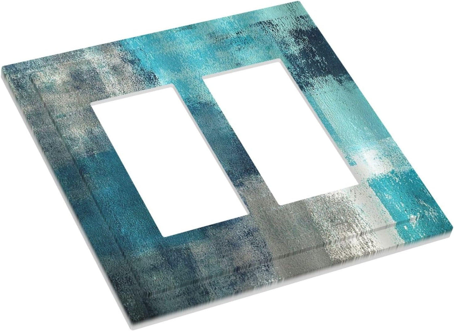 Decorative Outlet Covers Teal Blue Modern Geometric Abstract Turquoise Green 2 Gang Double GFCI Rocker Electrical Wall Panels Light Switch Cover Plate for living Room Bedroom Decor