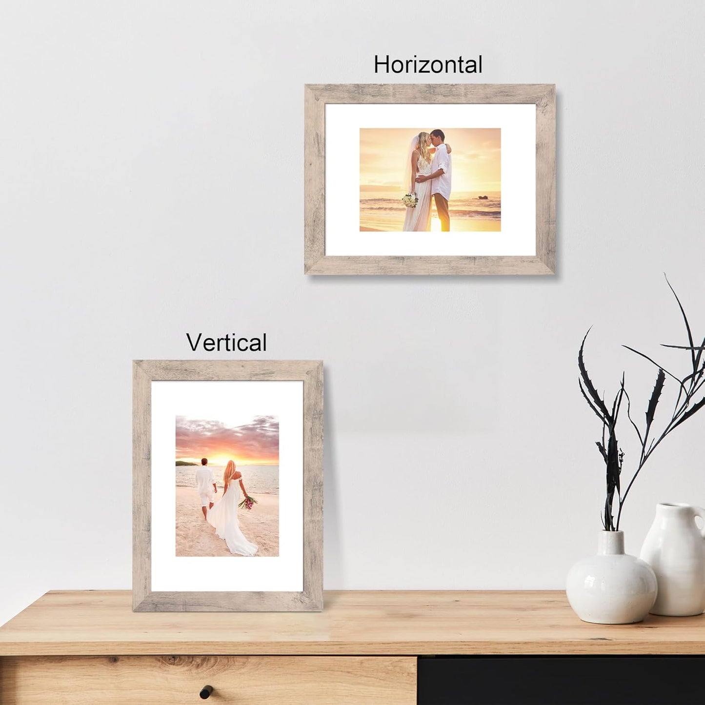 iRahmen 9x12 Picture Frame Set of 4 with Tempered Glass, Smoke Gray Frame Display 6x8 Pictures with Mat or 9 x 12 Without Mat, Rustic Wodd Photo Frames for Wall Mount and Tabletop Display