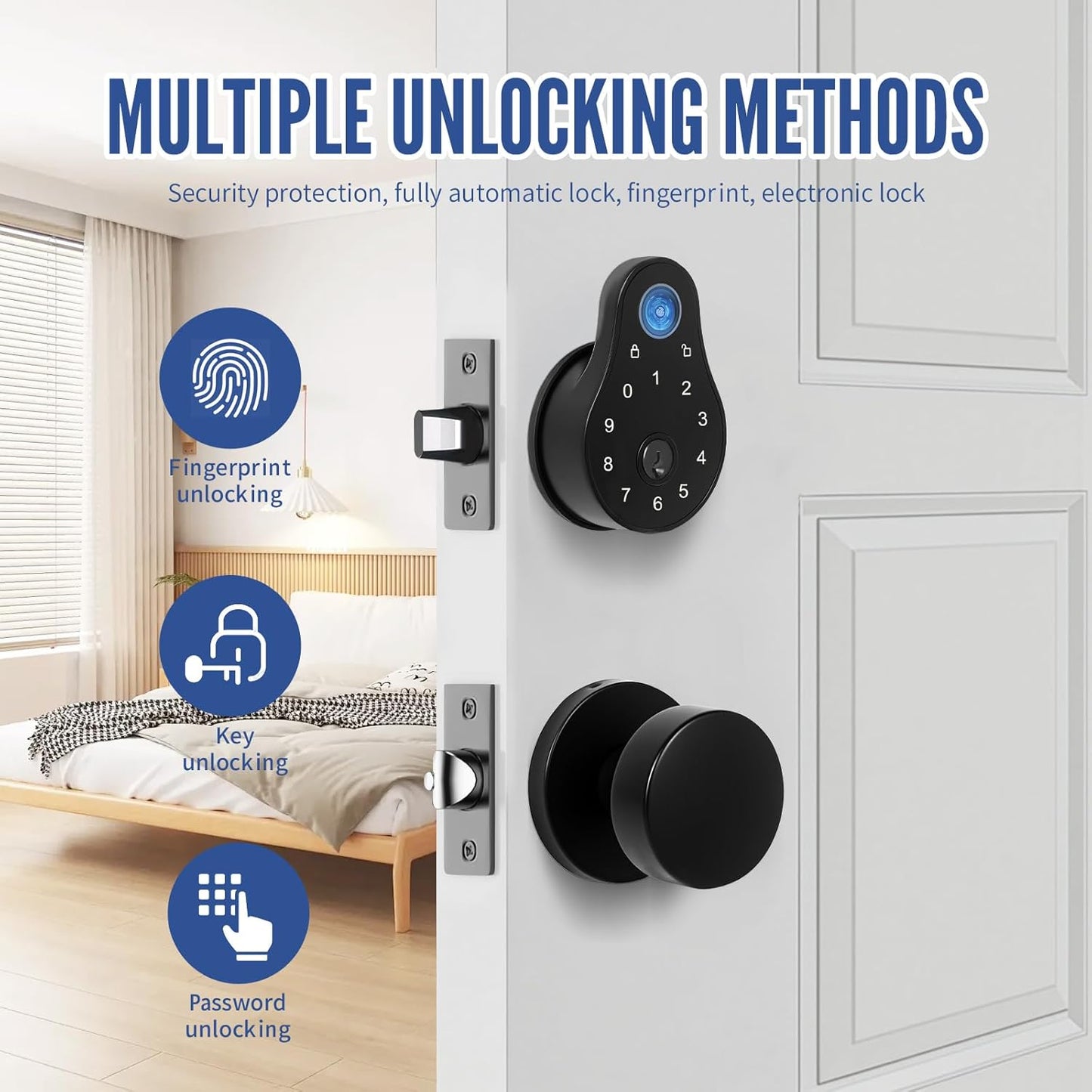 keyless Entry Door Lock deadbolt with Handle Set-Code,Key,Fingerprint deadbolt and Black Door knobs-Touchscreen Keypad Deadbolt Smart Locks for Front Door- Easy Install-Auto Lock
