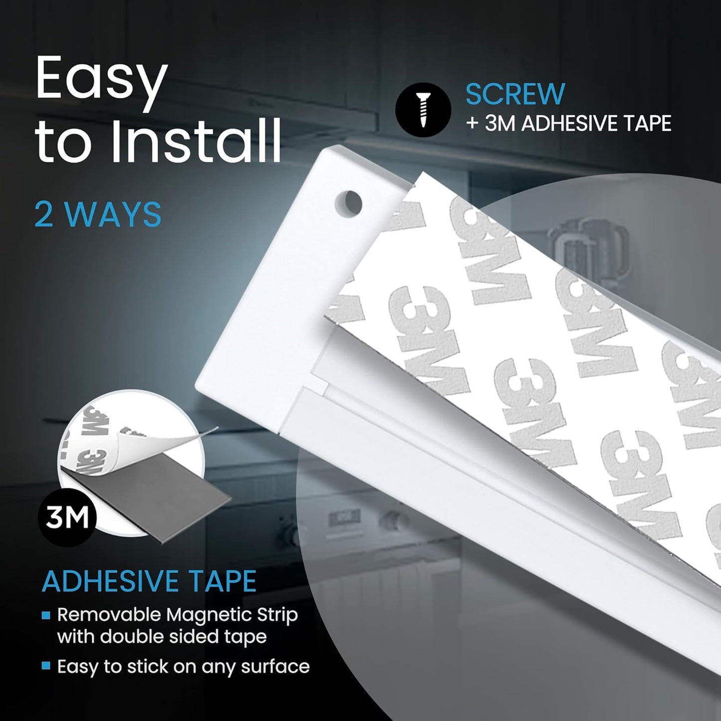 EShine 3 Pack 12 inch White Smart Dimmable LED Under Cabinet Lighting Kit Compatible with Alexa, Google - Cool White (6000K)