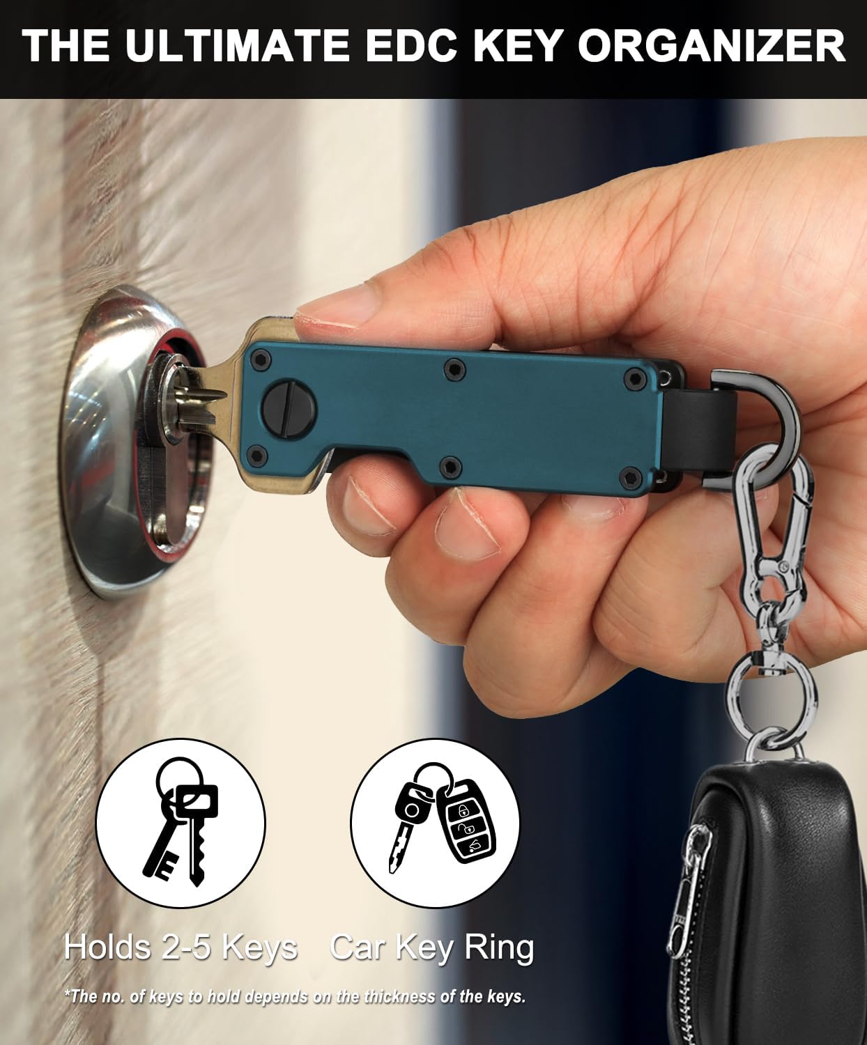 Mens Key Organizer - Compact Metallic Key Holder | Minimalist Innovative Keyholder | Smart Keychain Secures 1-5 Keys