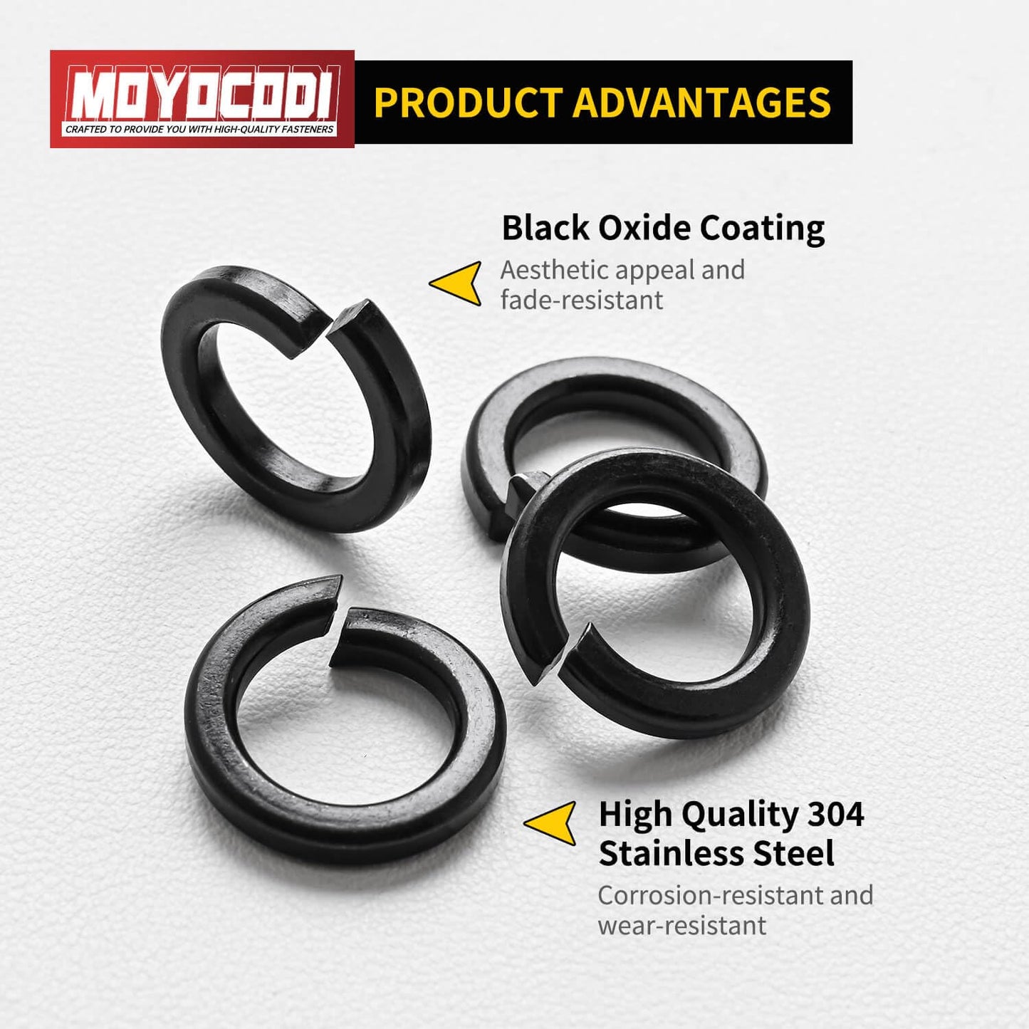 3/8'' (50 Pack) Split Lock Washer, Black Oxide (18-8) 304 Stainless Steel Spring Lock Washer