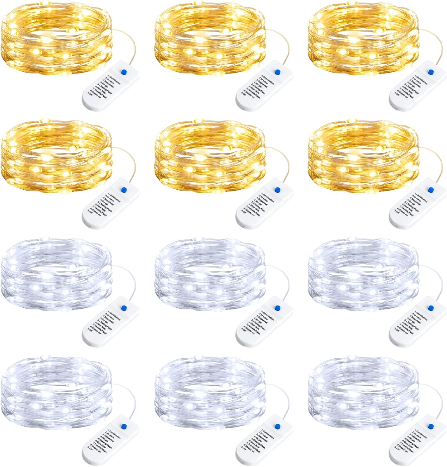 Minetom 12 Pack Fairy Lights Battery Operated String Lights, 8 Modes & Timer, 7ft 20LED Waterproof Silver Wire Twinkle Lights, Firefly Starry Moon Lights for Mason Jars DIY Christmas Wedding
