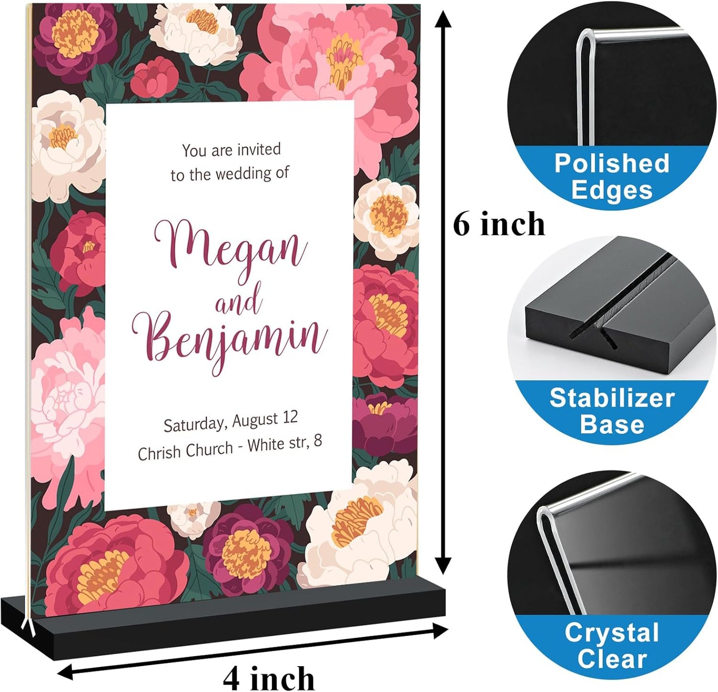 Acrylic Sign Holder 4x6, 12 Pack Clear Double Sided Menu Vertical Display Stand for Restaurants, Office, Store, Show Fair