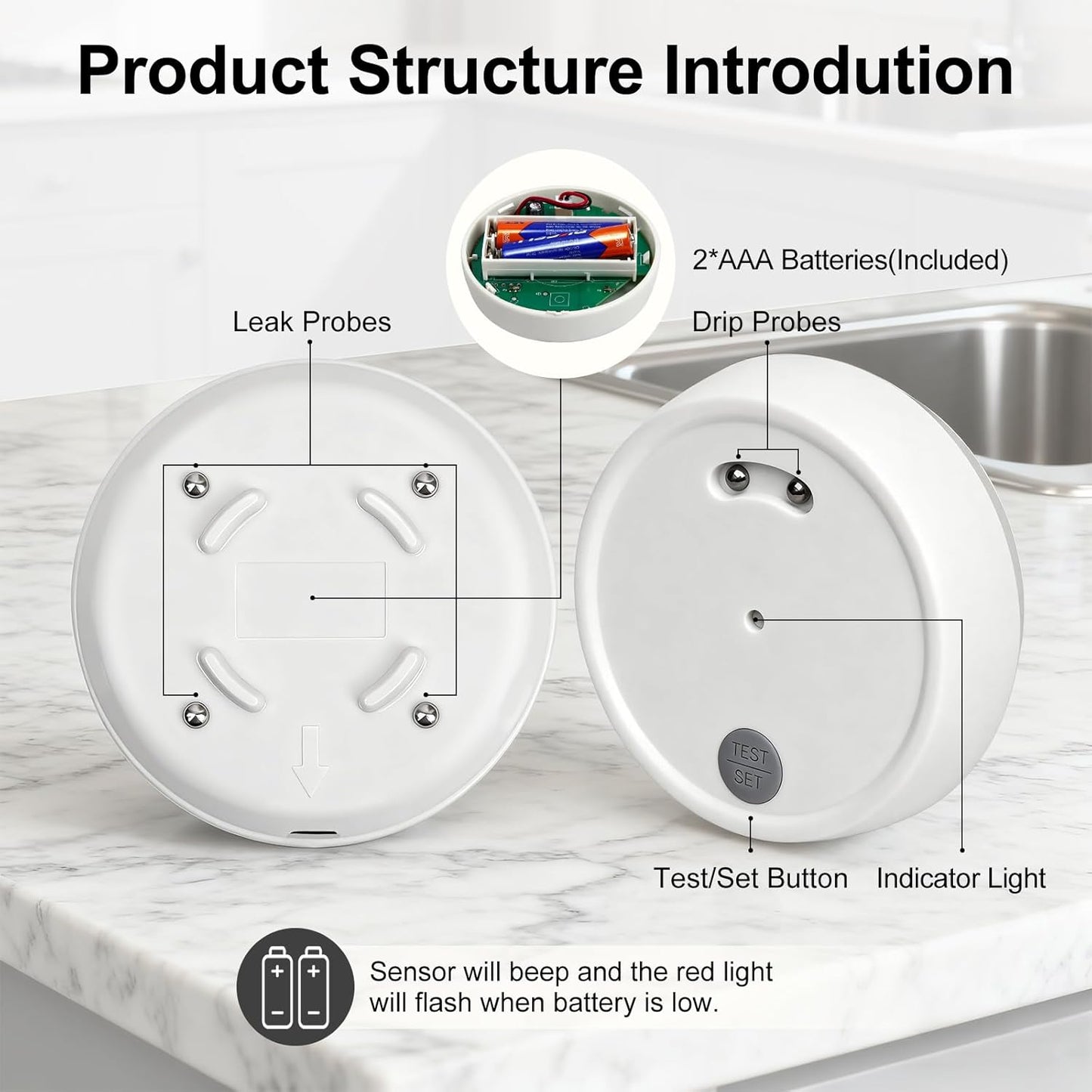eMylo Water Leak Detectors for Home, Water Leak Sensor Alarm with Sensitive Leak and Drip Alert, IP66 Waterproof, Flood Monitor Detector for Home Basement Sink Kitchen Bathroom Laundry