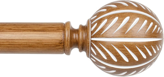 KAMANINA Wood Curtain Rods for Windows 32 to 58 Inch(2.6-4.8ft), 1 Inch Adjustable Drapery Rod, Decorative Heavy Duty Curtain Rods with Leaf Pattern Finials, Wood Grain