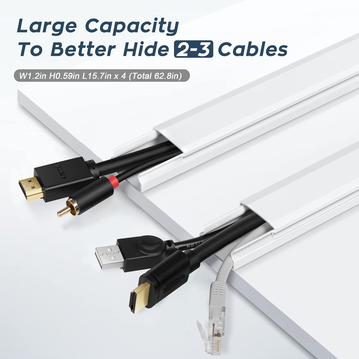 Cable Cover, 62.8in Black Cord Hider for TV, Paintable Cord Cover Kit, Hide Cords - Cord Concealer Cable Channel 4xL15.7in W0.98in H0.5in