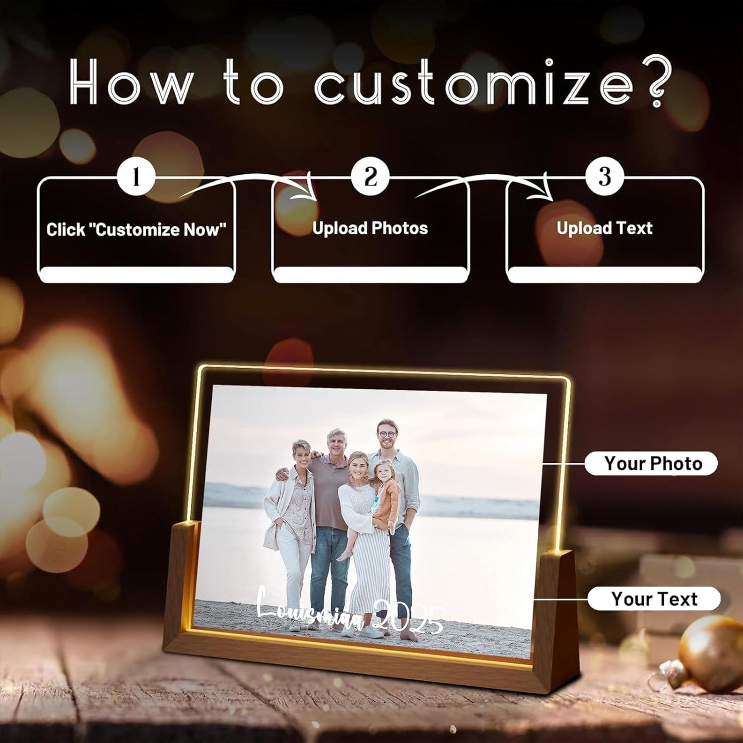 LOUISMIAA Customized Picture Frames with Night Light,Decorative Plaque Anniversary Birthday Mother’s Day Father’s Day Valentine’s Personalized Gifts for Boyfriend Girlfriend Couple Same Day Shipping