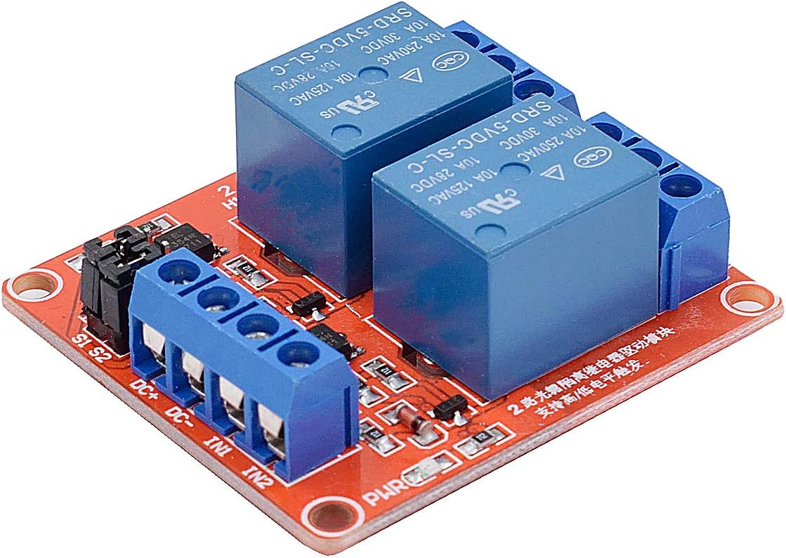 [2-Pack] DC 5V Relay Module 2-Channel Relay Switch with Optocoupler Isolation High/Low Level Trigger