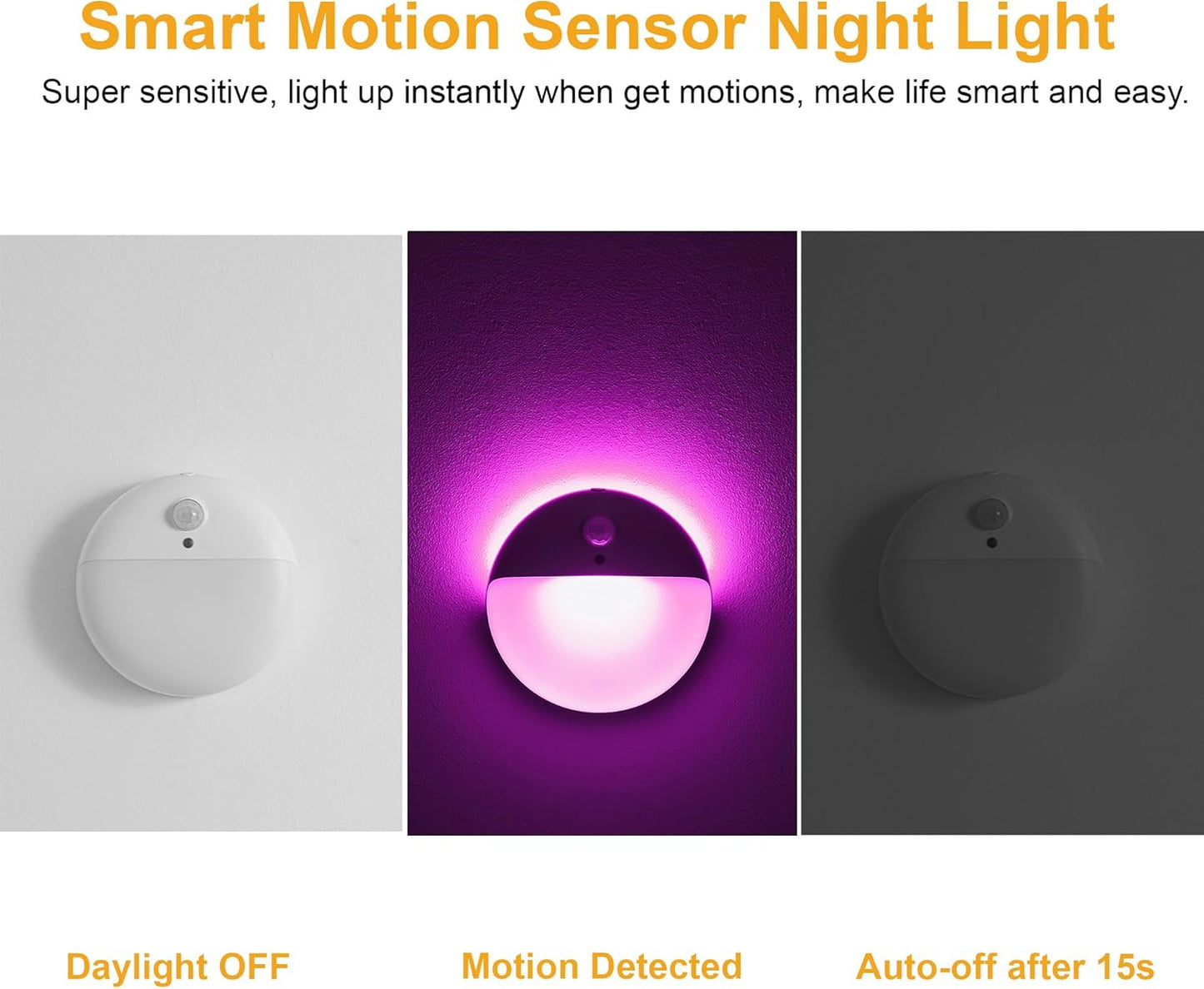 2 Pack Purple Battery Night Light, Motion Activated Night Light, 2.6" Small Sticky Lights, 3 Light Modes, Dimmable Calming Glow for Meditation, Relaxation, Bathroom, Bedroom, Travel, Violet
