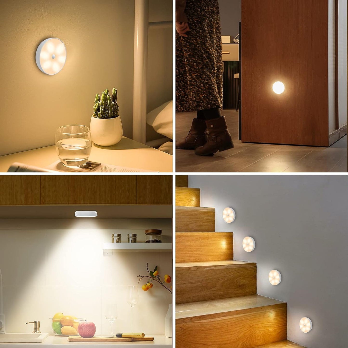 LED Closet Step Lights Motion Sensor Puck Light Compatible with Charging Station, 3 Colors Temperatures USB Rechargeable Indoor Under Cabinet Lighting(6 Pack, Without Charge Stand)