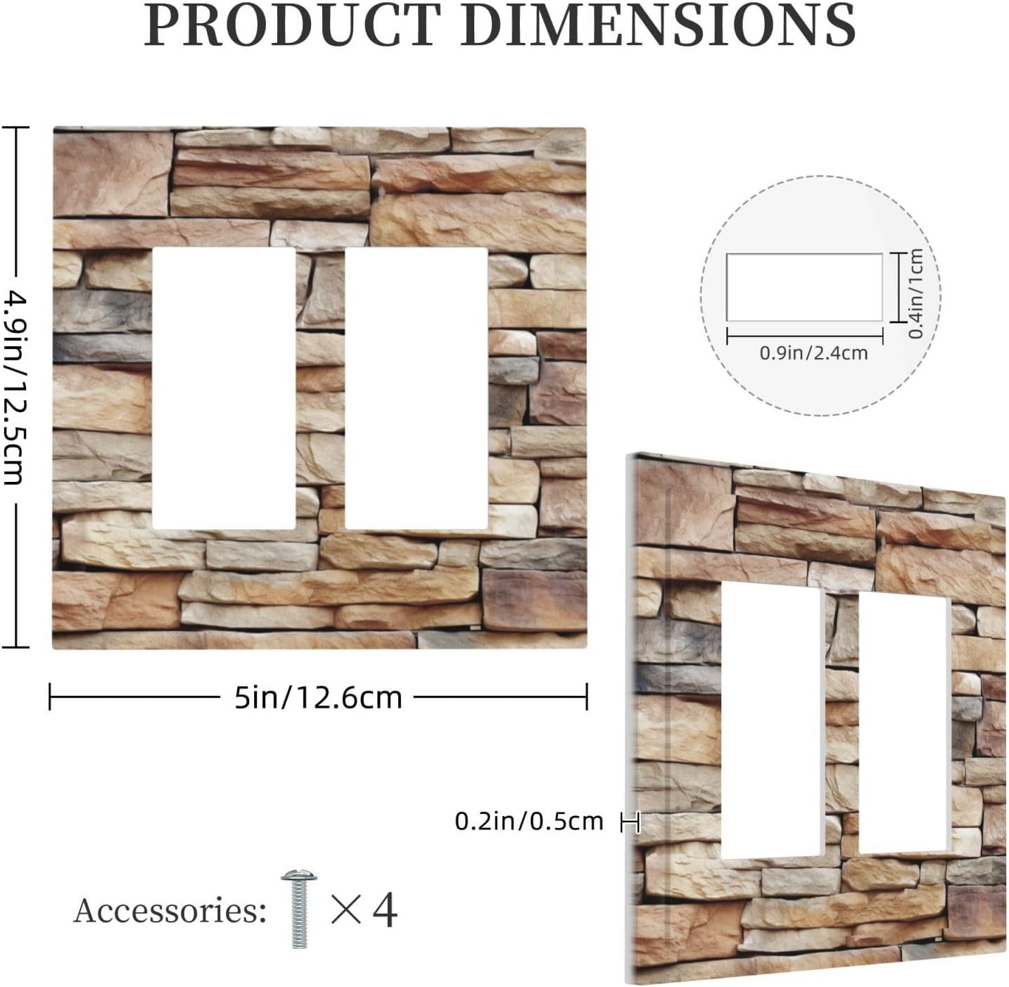 Decorative Outlet Covers Stone Textured Brown Brick Natural Stone 2 Gang Double Gfci Rocker Electrical Wall Panels Light Switch Cover Plate For Farmhouse Cabin Decor