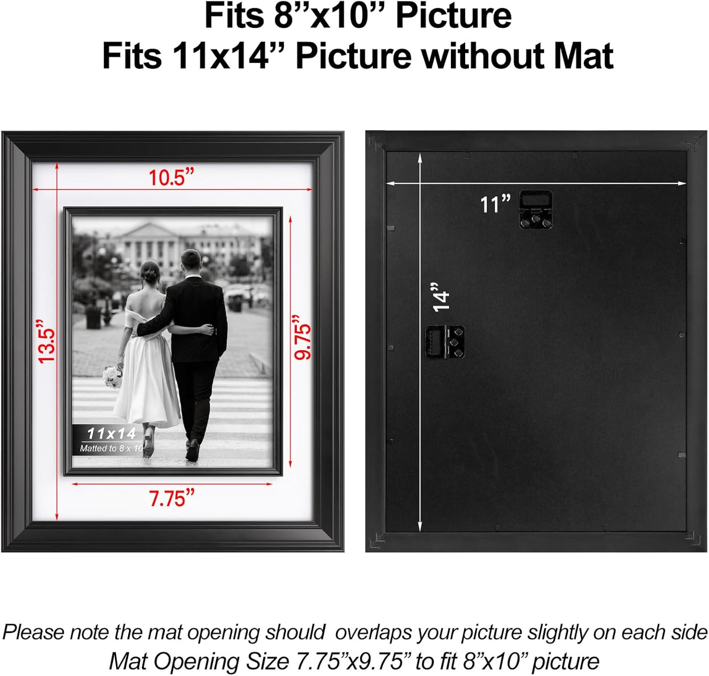 Yaetm 11x14 Black Picture Frame with Decorative Inner Frame & Tempered Glass, Display 8x10 Photos with Mat on Wall - Portrait or Landscape - Ideal for Office & Home Décor (Black, 2 Pack)