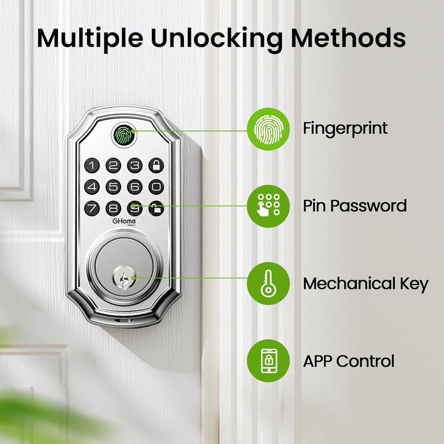 GHome Smart Door Lock KD30, Fingerprint Smart Deadbolt for Front Door, 5 in 1 Keyless Entry Door Lock, App Control, Auto Lock, 0.3s Unlock, Easy Install, for Home/Apartment/Office