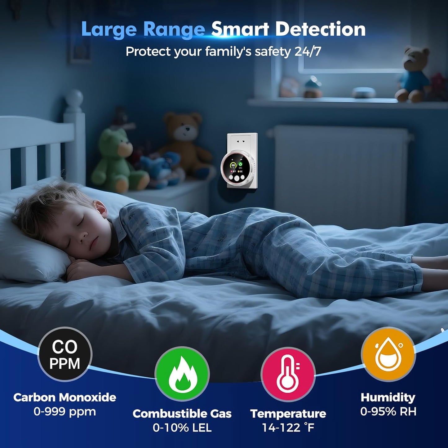 4 in 1 Carbon Monoxide Detectors Plug in, CO Detector & Natural Gas Detector with Battery Backup, HD Digital Display Monitors CO, Combustible Gas, Temp, Humidity - Home Safety for House, RV, Apartment