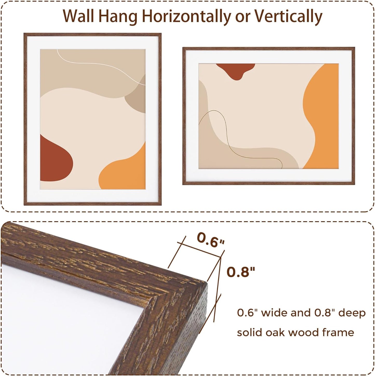 Fun Memories Oak Wood Picture Frame 22x28, 22 x 28 Poster Frame for Wall, 22"x28" Wood Frames Photo Frames in Walnut, Tempered Real Glass, 22x28 Frame with Mat for 18x24 (Walnut, 2 Pack)