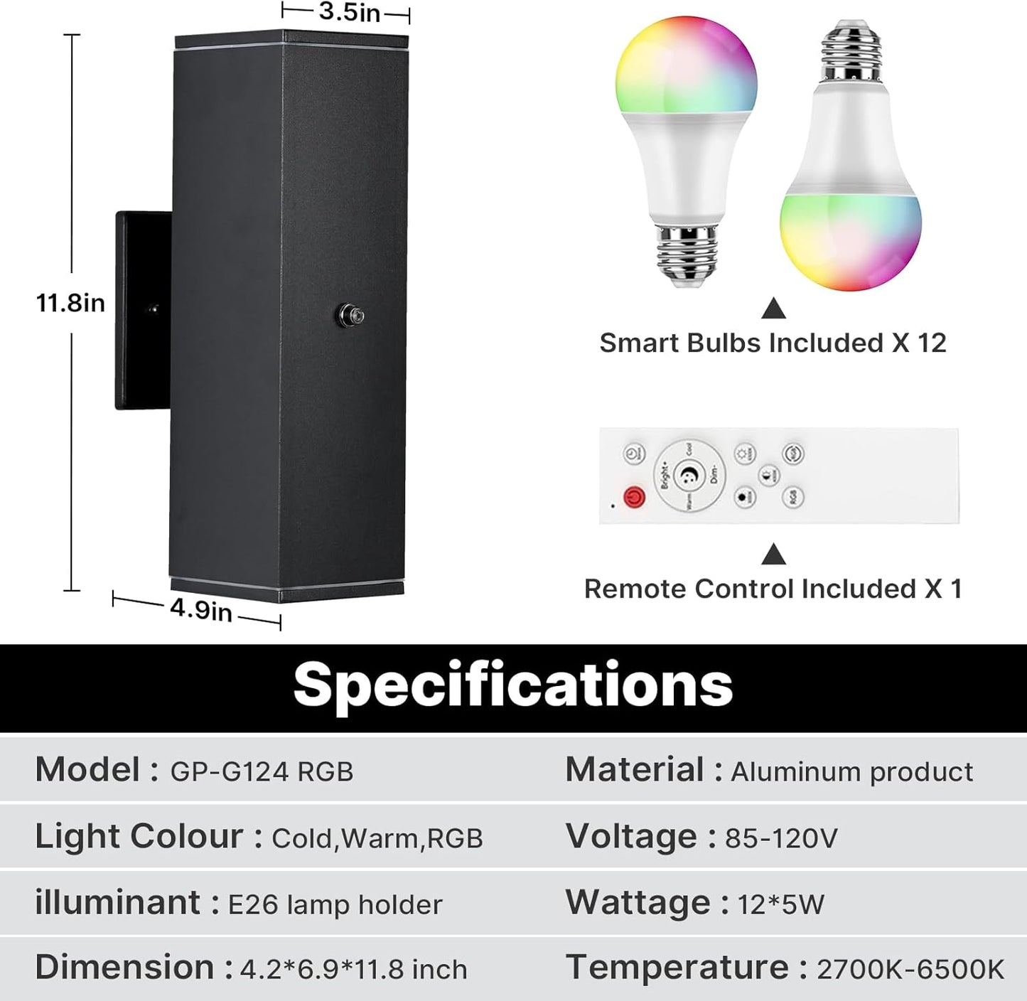 Outdoor Wall Lights 6 Pack, RGBCW Exterior Lighting Sconce,2700K-6500K Dimmable Smart Porch Lights Outdoor for House Patio Garage, Compatible with Alexa/Google Assistant, Bulb Included