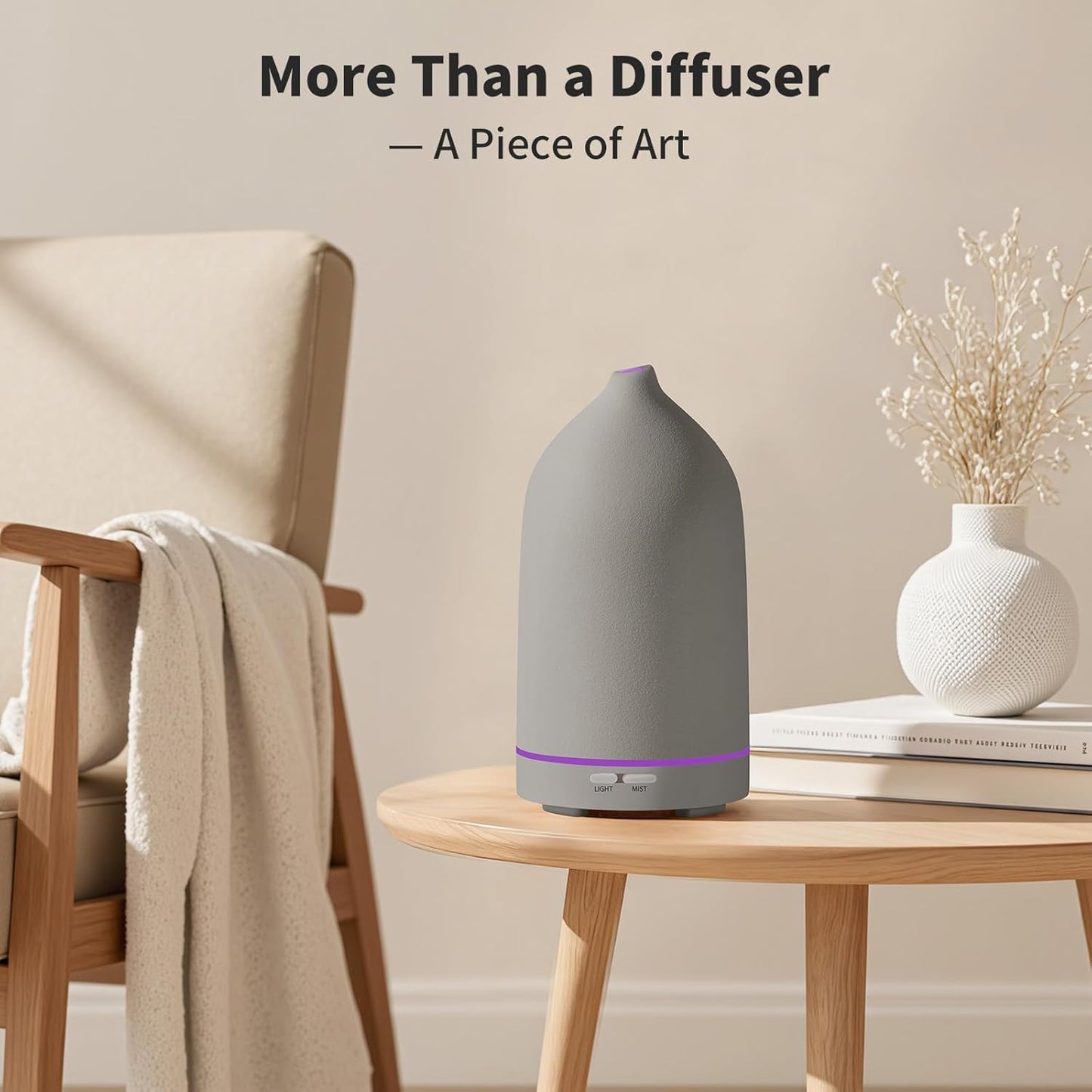 URPOWER 120ML Essential Oil Diffuser Aromatherapy Diffuser Oil Machine with Elegant Gray Ceramic Design Ultrasonic Cool Mist Humidifier with 7 LED Lights, Auto-Off for Home Decor & Relaxation Office
