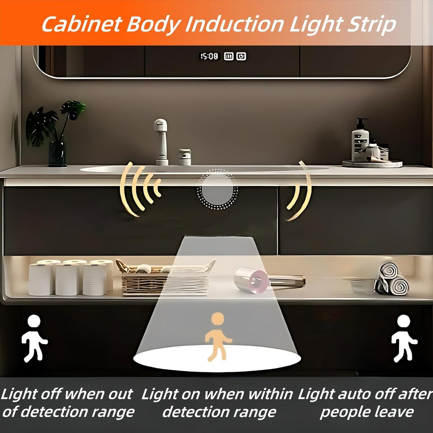 68IN Grey Bathroom Vanity Set - Floating Bathroom Vanity with Single Sink | Including LED Smart Defogging Mirror Cabinet & Time Display Function, Equipped with Motion Sensing Light Strip (Style A)