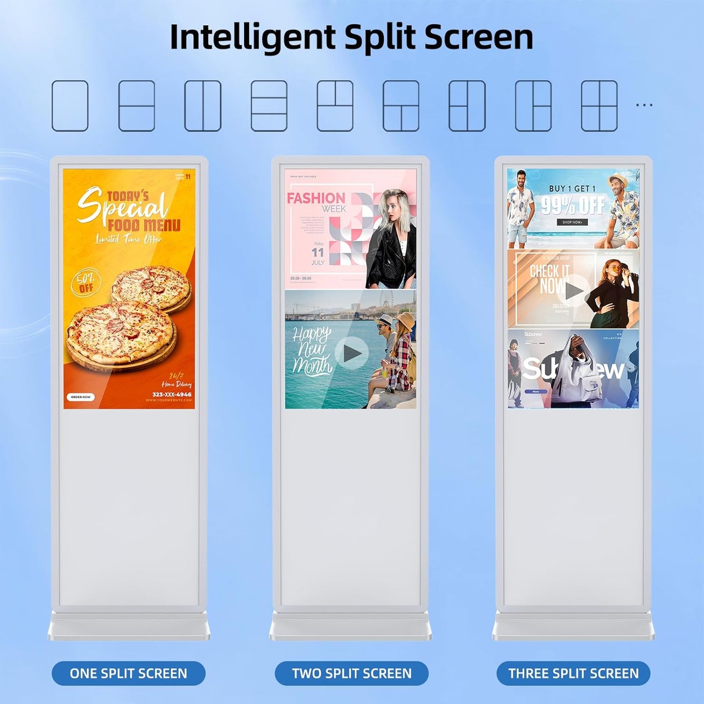 JIYANG 55 Inch 4K Digital Signage Display,Indoor Floor Standing Touchscreen Advertising Display Kiosk Android System,Commercial LCD Totem Support HDMI-in,Store Displays Screens and CMS System(White)