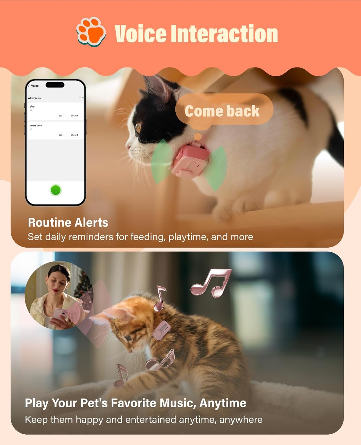 GlocalMe PetPhone for Dog and Cat, Support Play Music and Two-Way Call, Pet Community and AI Health Alerts, Real Time Tracking and Virtual Fence, Unlimited Range Pet GPS Tracker (Pink)