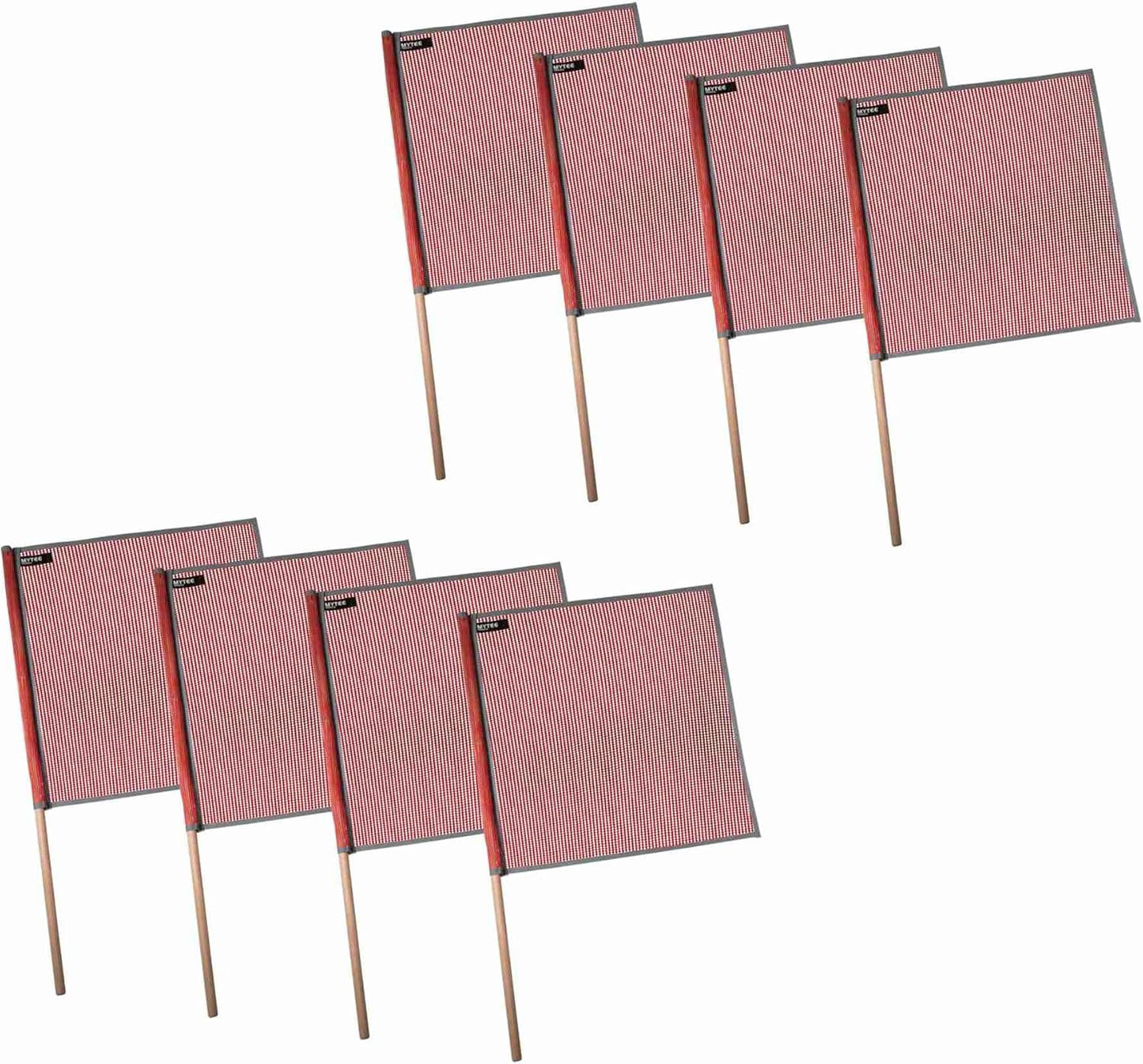 Mytee Products (8 Pack) 18"x18" Red Warning Flags for Trucks with Dowel & Reflective Webbing - High Visibility Vinyl Mesh Safety Flag DOT Compliant