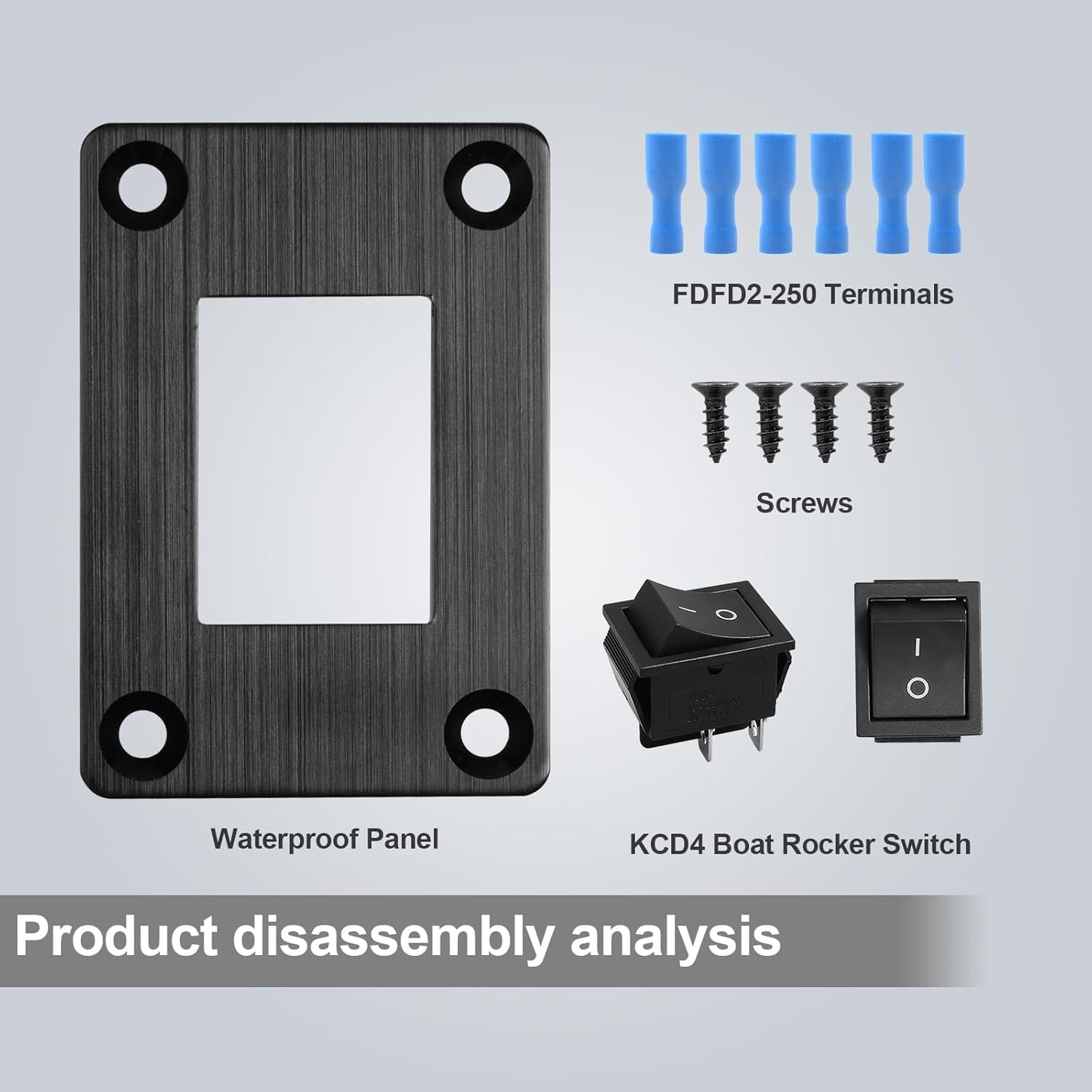 1Pcs Black KCD4 Boat Rocker Switch 2-Position 4-Pin DPST Panel Switch 16A 250VAC 20A 125VAC, with 6pcs FDFD2-250 Blue Terminals, CE
