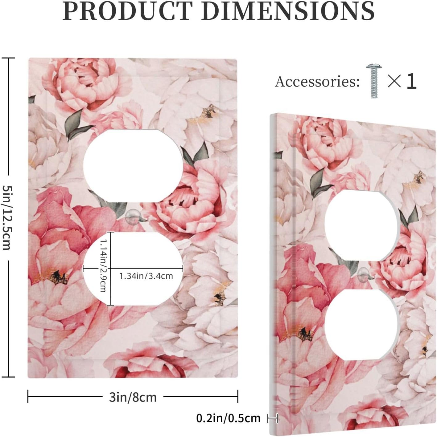 Decorative Outlet Covers Ink Pink Peony Flower Rustic Floral 1 Gang Duplex Light Switch Cover Plate Unique Wall Plate Electrical Switch Plate Covers for Home Bedroom Decor（2 Pack）