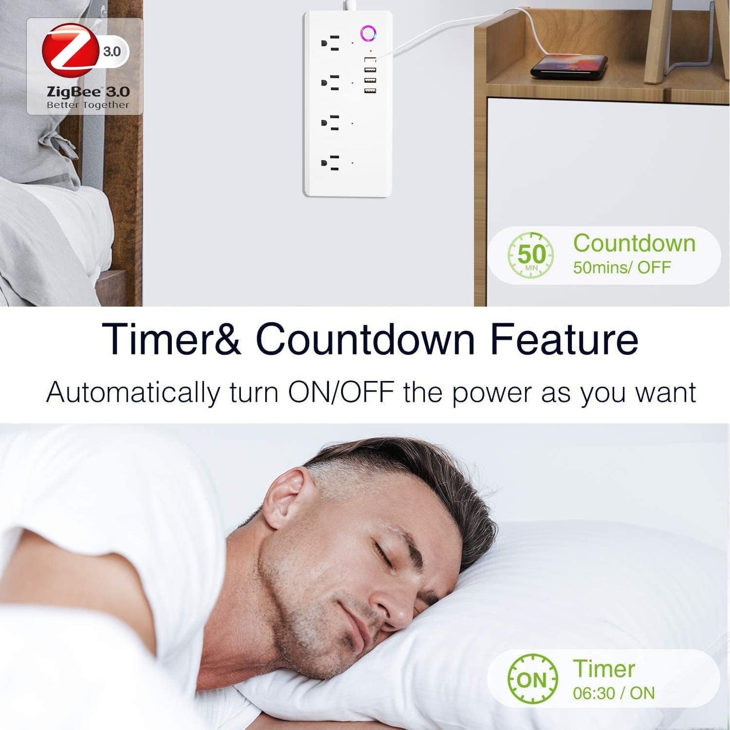 Smart Power Strip, UseeLink ZigBee Surge Protector,White