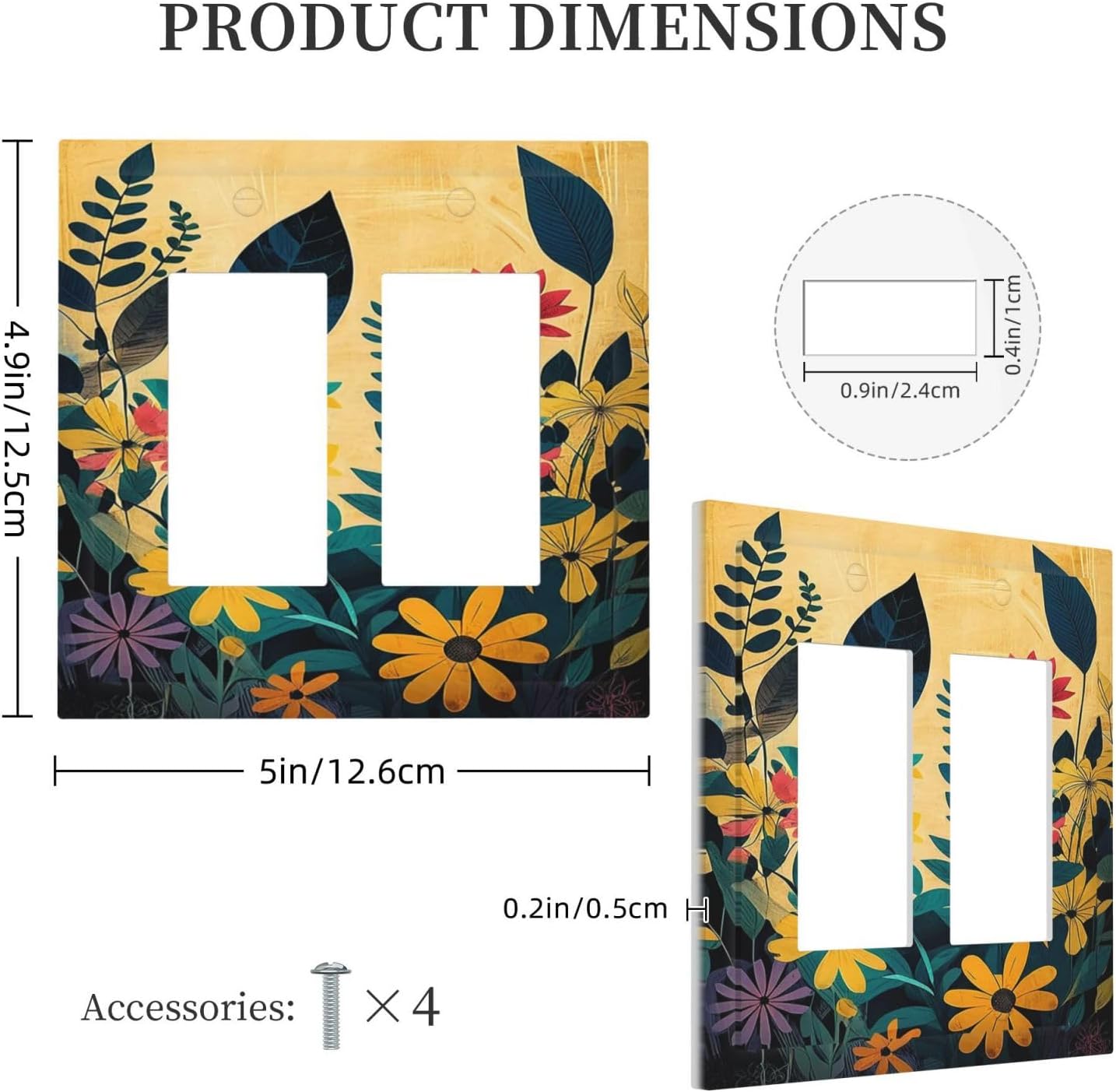 Abstract Minimalist Floral Botanical Boho Flower Outlet Covers Light Switch Cover Plate 2 Gang Double Rocker Wall Plates Decorative Switch Plates Plug Cover Electrical GFCI Receptacle 4.9 X 5 IN