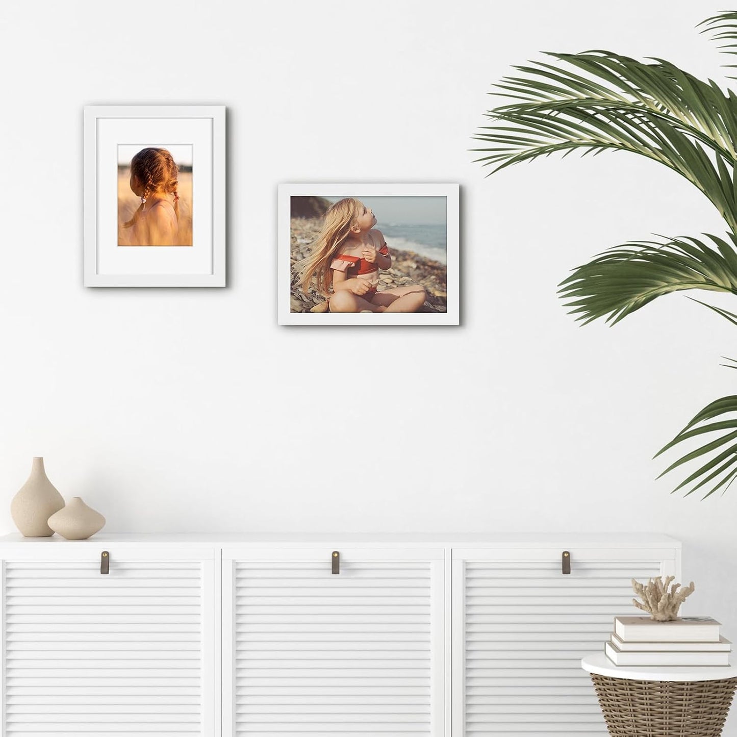 Golden State Art, 9x12 Picture Frame with Mat for 6x8 - High Definition Glass Wall Mounting Horizontal Vertical Display (White, 2 Pack)