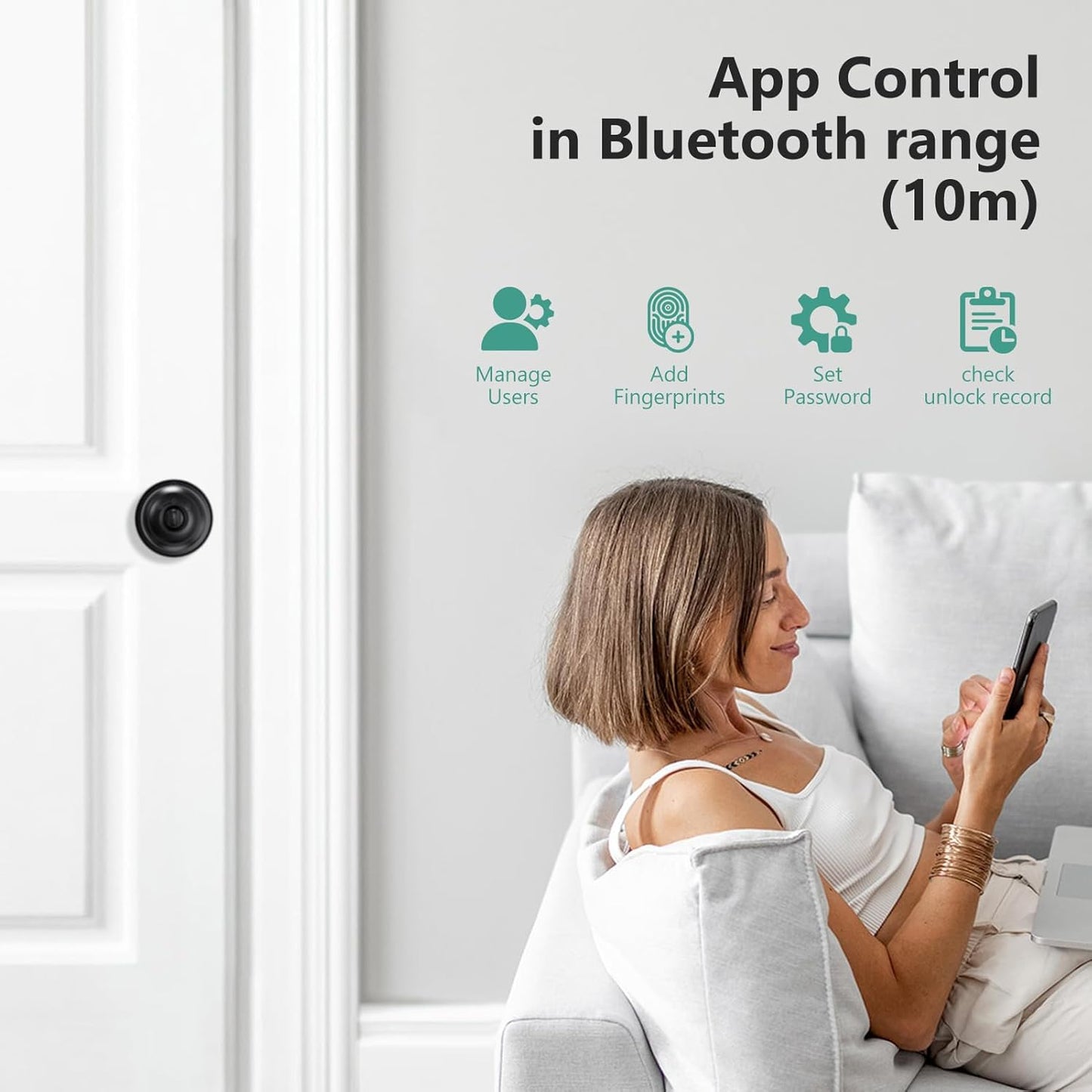 GeekTale Fingerprint Door Lock, Smart Lock with App, Biometric Door Lock, Thumbprint Door Knob, Smart Fingerprint Door Knob for Bedroom, Office, Apartment