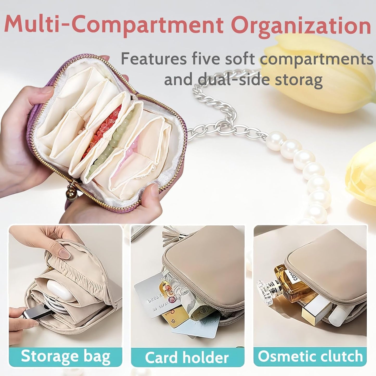 Stuffdatas Travel Jewelry Case, Stuffdatas Bags, Small Jewelry Travel Pouch Mini, Travel Jewelry Organizer Pouch Velvet, with 5 Compartments (3PCS-1)