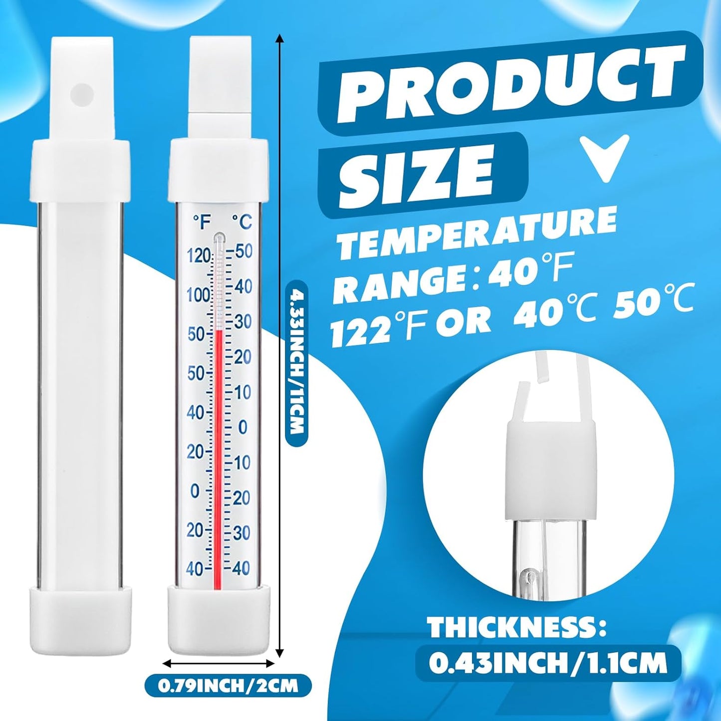 30 Pack Refrigerator Freezer Thermometer, Long Strip Hanging Standing Analog Thermometer with Fahrenheit Celsius for Kitchen Fridge Freezer Cooler (-40 to 122°f/-40 to 50°c)