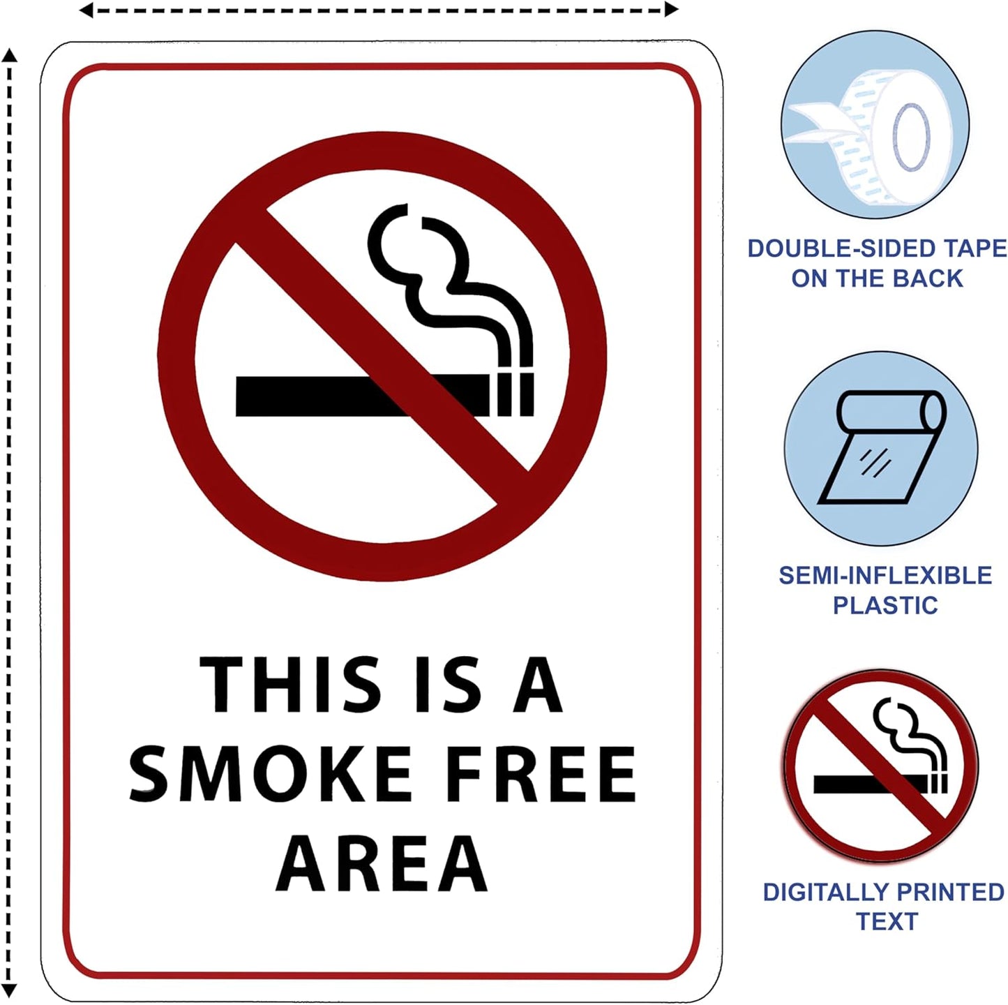 This is a Smoke Free Area Sign - ADA Compliant Digitally Printed Text Wall Sign - No Smoking in This Area Signs for Offices, Businesses, Hotels, and Restaurants - Aluminum 7” x 5”