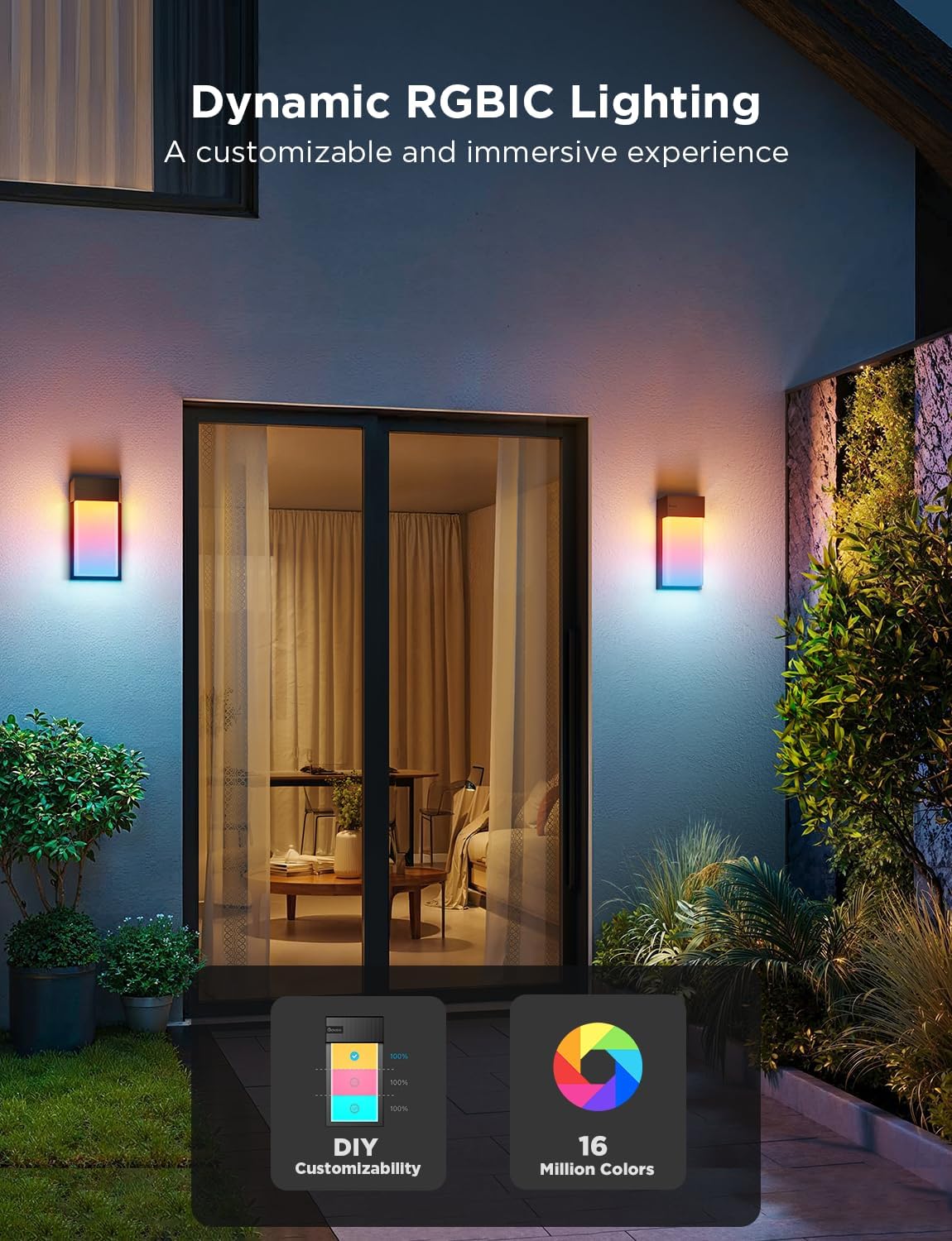 Govee Outdoor Wall Light, 1500LM Smart RGBIC Porch Lights Outdoor with 45 Scene Modes, IP65 Waterproof for Outdoor Decor, DIY, Wall Sconce Works with Alexa, Google Assistant and Matter, 1 Pack