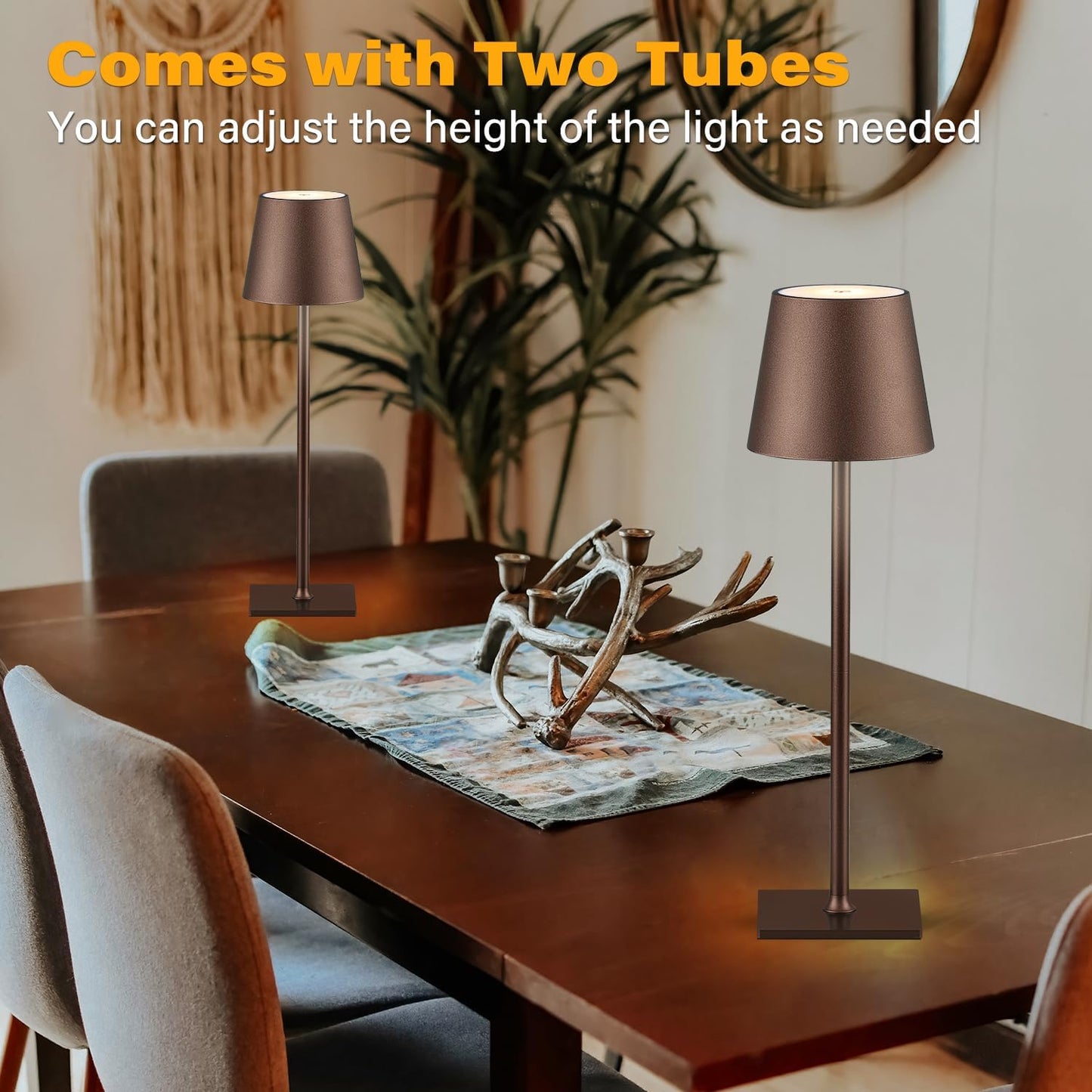 2 Pack Cordless Table Lamps, 3 Colors Stepless Dimming, 5000mAh Rechargeable Battery LED Desk Lamp for Bedroom/Couple Dinner/Desk/Cafe/Dining Room/Terrace