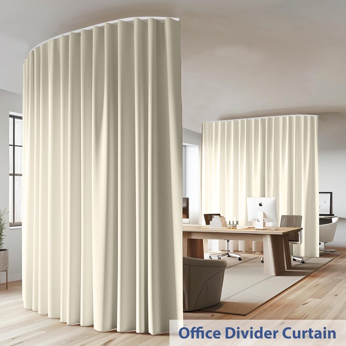Room Divider Ceiling Mounted Curtains Track Sets Extra Wide Blackout Curtain Flexible Tracks for Bedroom Privacy Partition Separator, 1Panel Beige Drape and White Rail, W8.3 x H8ft