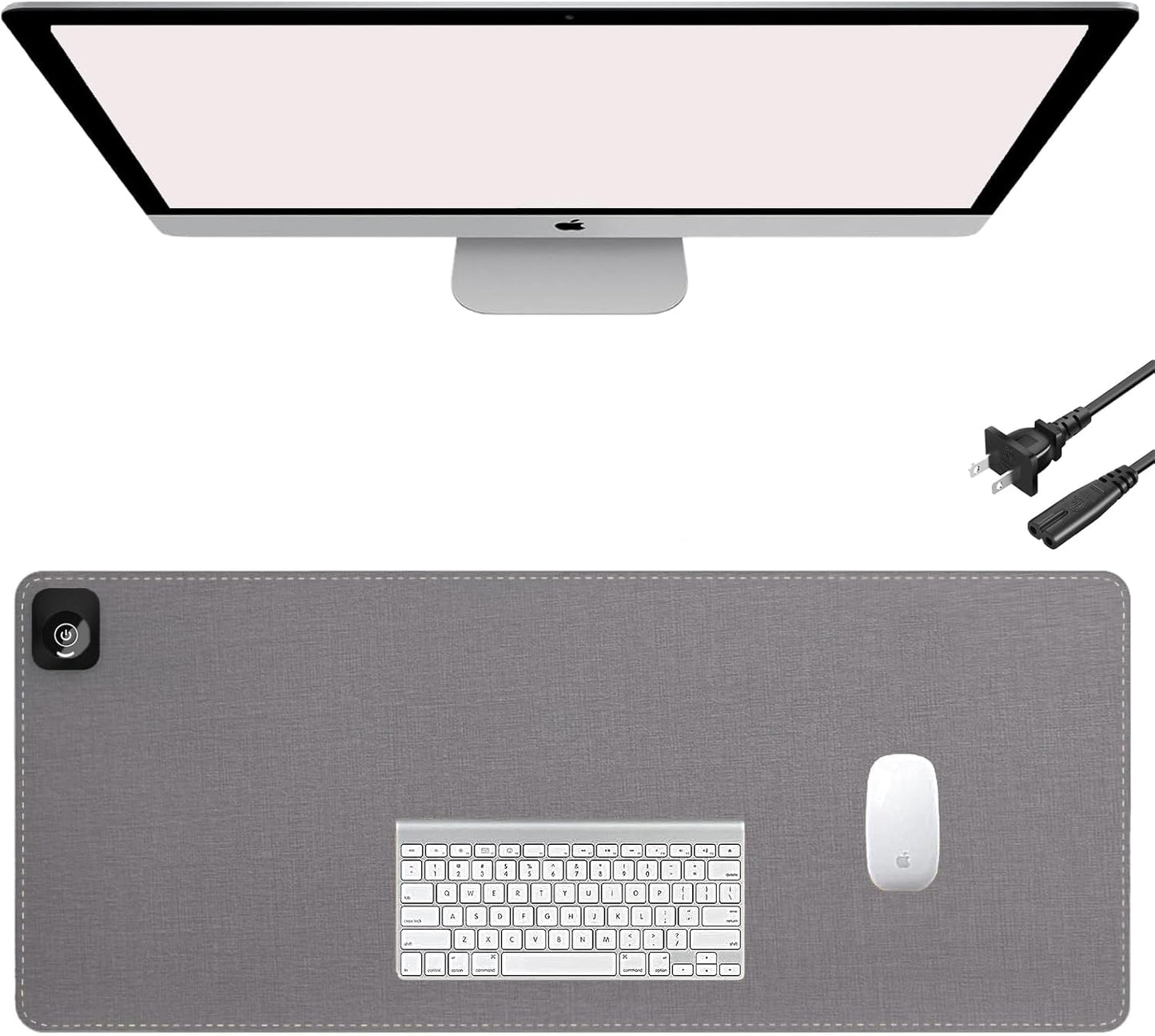 Onlytop Heated Desk Pad & Mouse Pad – Adjustable Temp & Auto Shut-Off, Large Waterproof Leather Warm Desk Mat with Non-Slip Base for Cold Office Winter Use (Gray, 31.5" x 13")