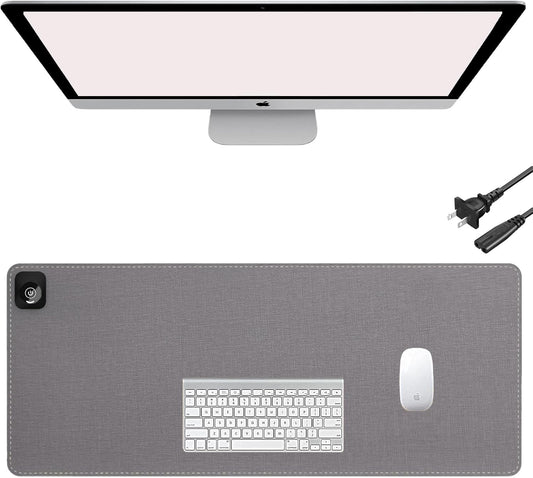 Onlytop Heated Desk Pad & Mouse Pad – Adjustable Temp & Auto Shut-Off, Large Waterproof Leather Warm Desk Mat with Non-Slip Base for Cold Office Winter Use (Gray, 31.5" x 13")
