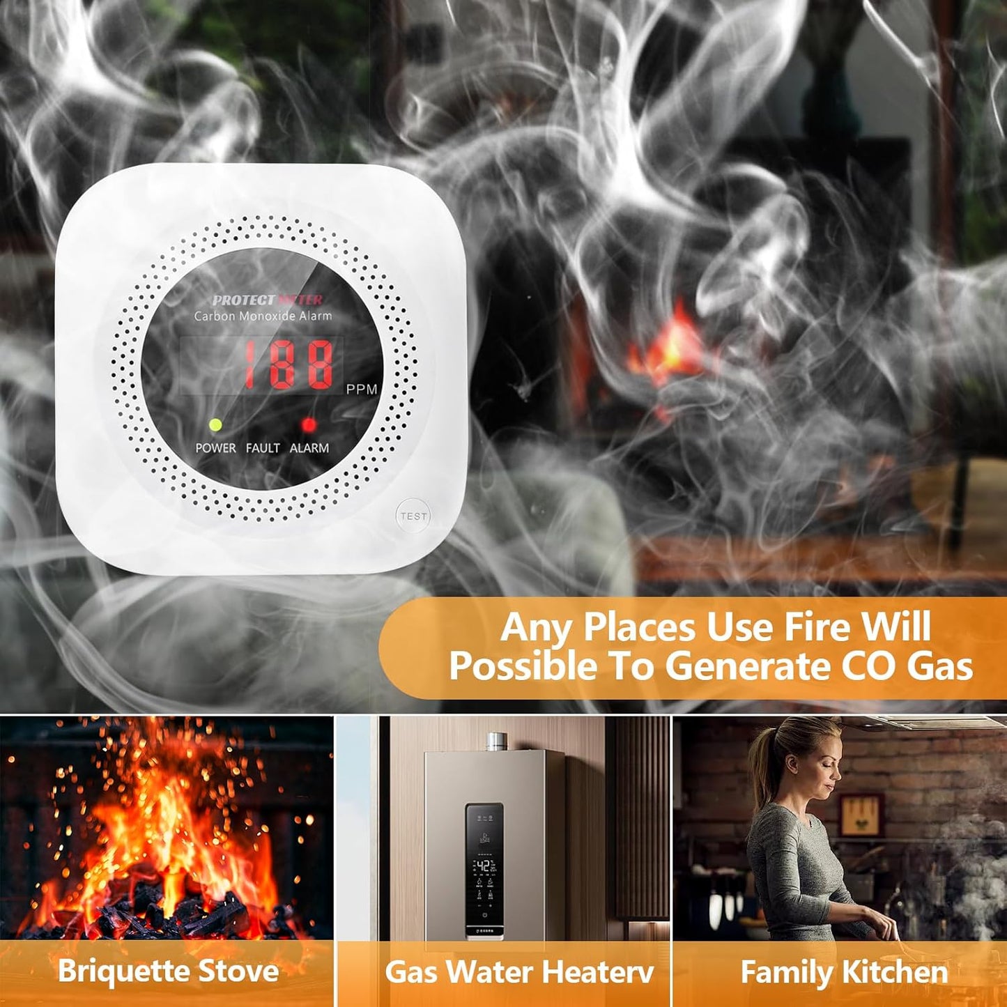 Carbon Monoxide Detectors,3 Pack 3in1 Portable Carbon Monoxide detectors Plug in Wall for Travel, CO Alarm/Monitor for Home/Hotel Room/RV with AC Socket with Temperature & Humidity Detectors