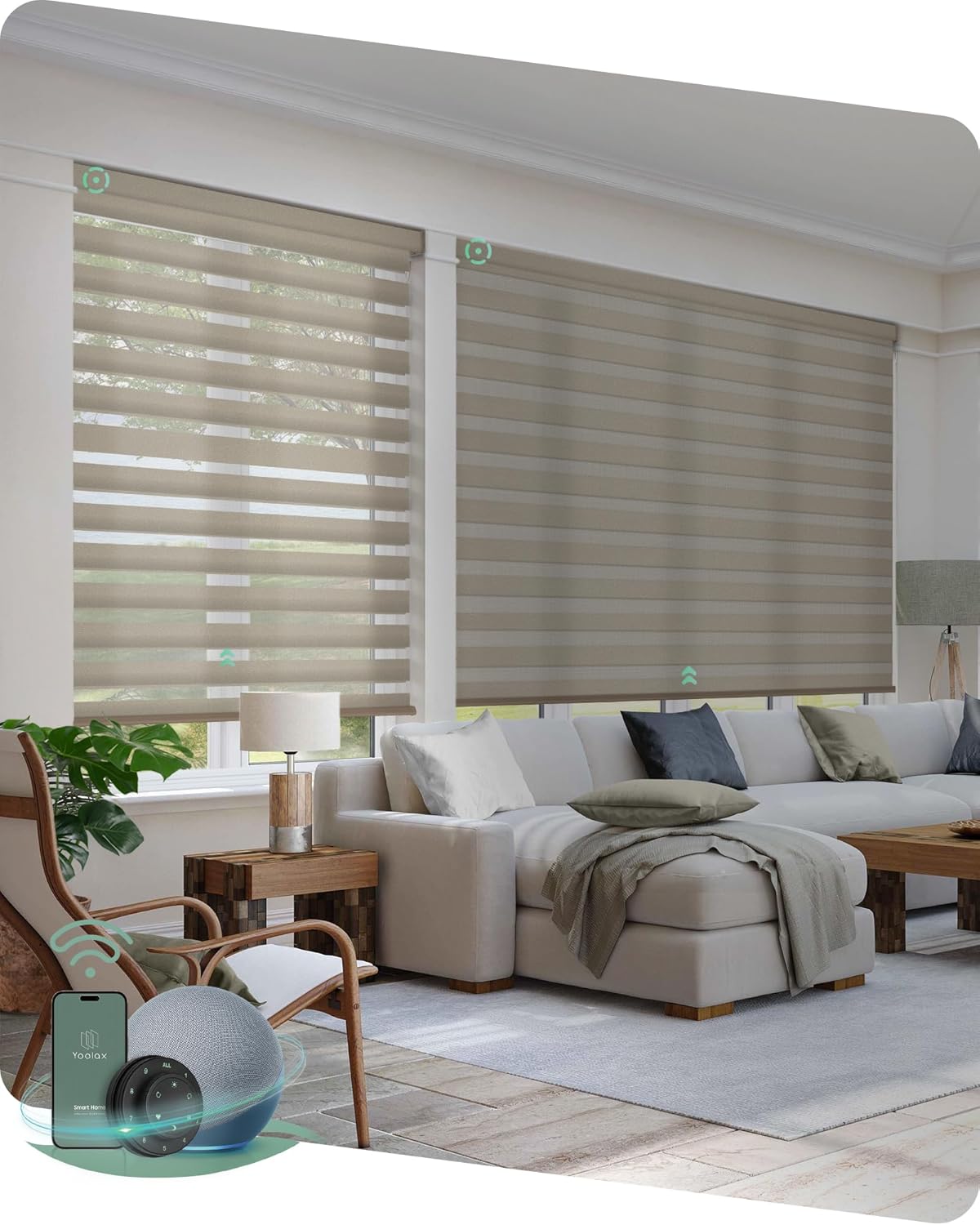 Yoolax Motorized Zebra Blinds Compatible with Alexa,Motorized Blinds with Remote Smart Automatic Custom Electric Window Blinds Cordless Indoor Blackout for Home Bedroom Kitchen (Sandy Yellow)